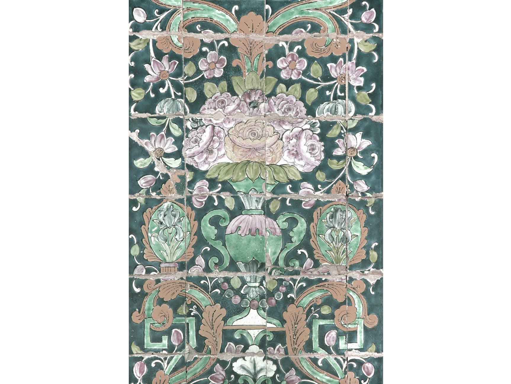 Elegant Green Floral Tile Pattern Mural Wallpaper M1180