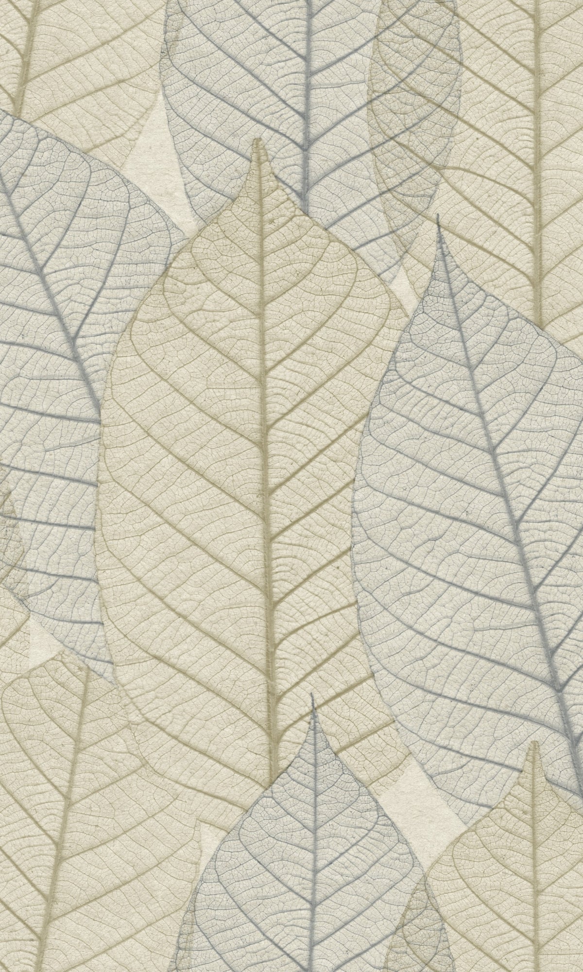 Stylish Blue and Beige Botanical Wallpaper Featuring Dry Leaves Veins - Model R9138