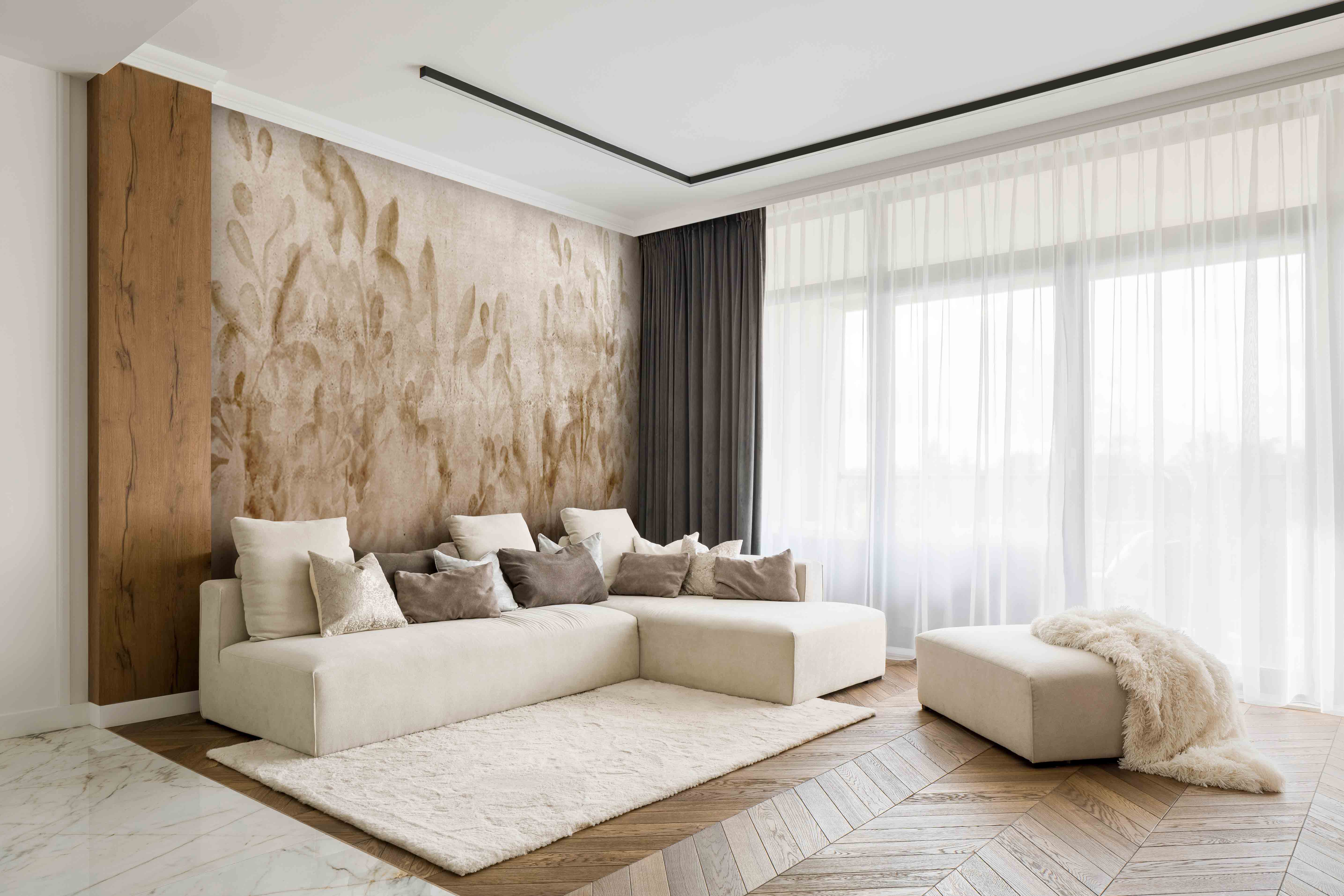 High - quality Neutral - toned Lavender Flowers Mural Wallpaper M1334
