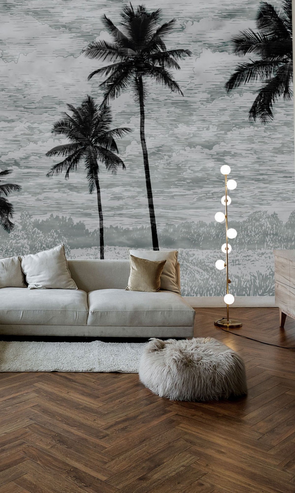 Exquisite Black and White Vertical Palm Trees Mural Wallpaper M1140 for Interior Decor