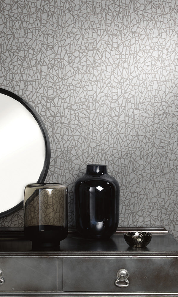Elegant Grey Metallic Intersecting Web Wallpaper R6144
