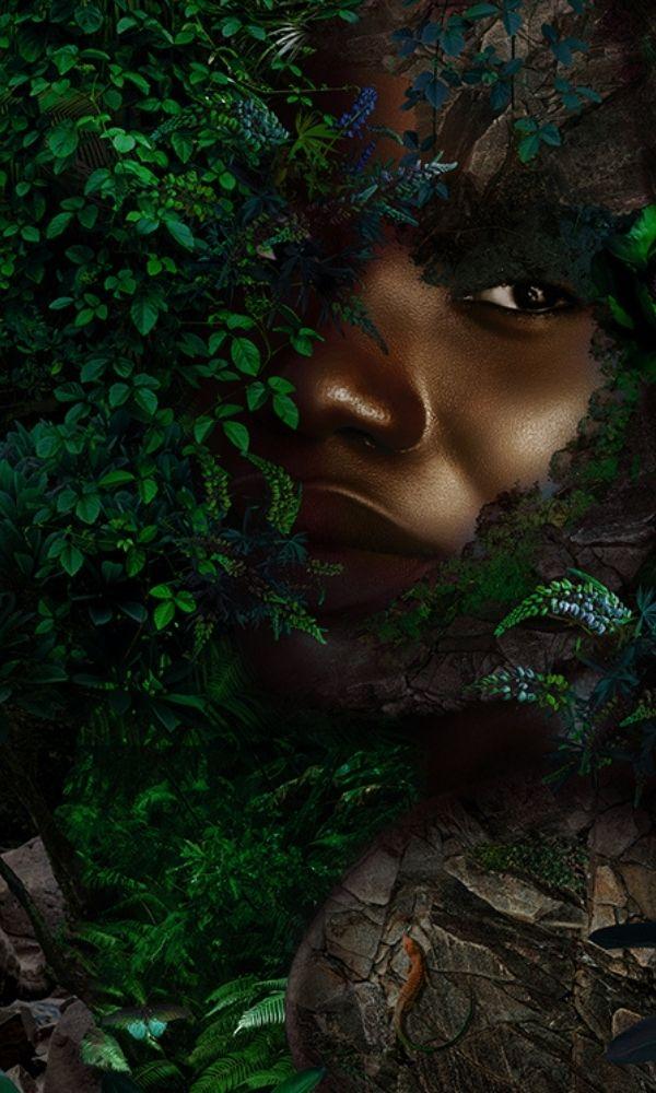 Sample of African Forest Green Queen Wallpaper Mural M1039