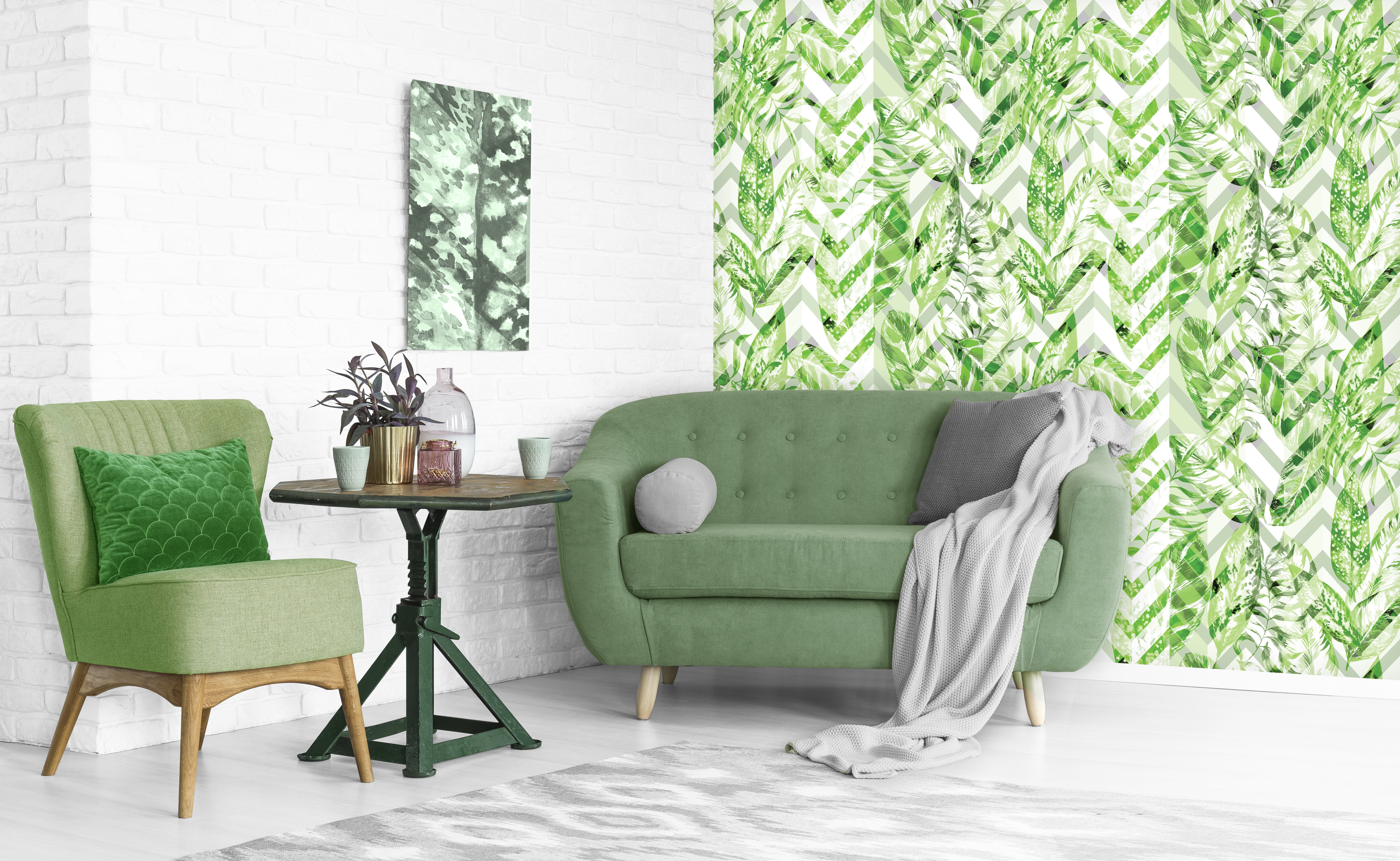 Exquisite Green Leaves Floral Design Mural Wallpaper M1313 for Home and Office