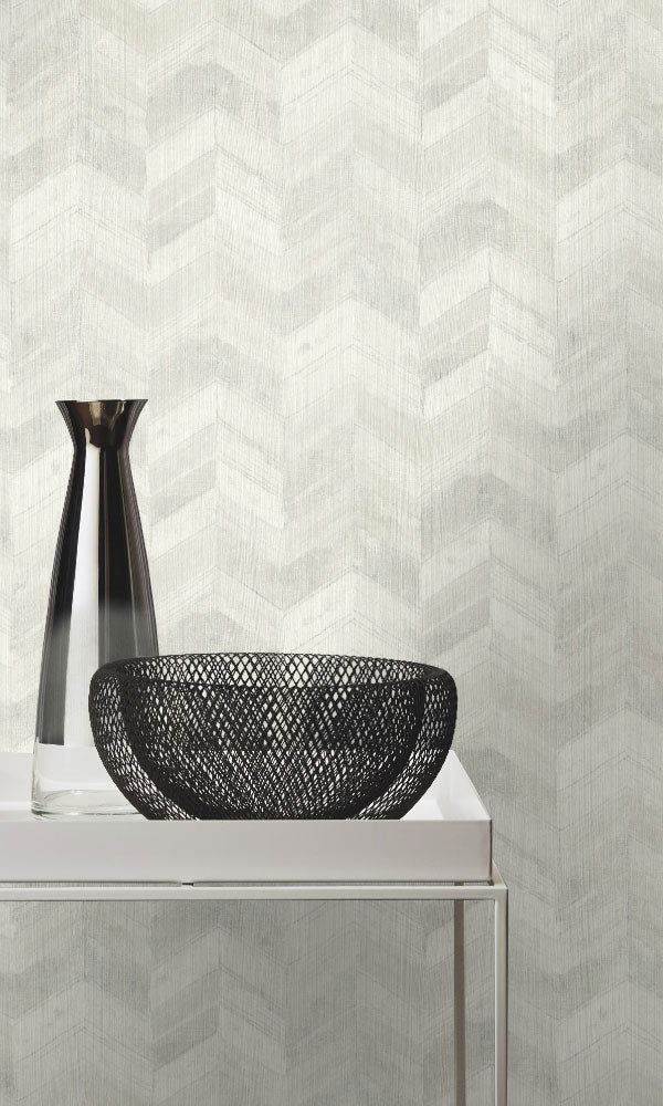 Stylish Grey Weathered Metallic Herringbone Pattern Wallpaper for Interior Decoration - R6637