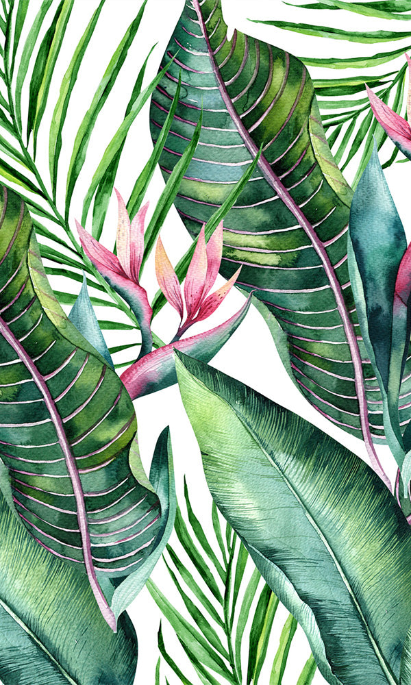 Tropical Green Botanical Wallpaper Mural M9899 with Waving Leaves