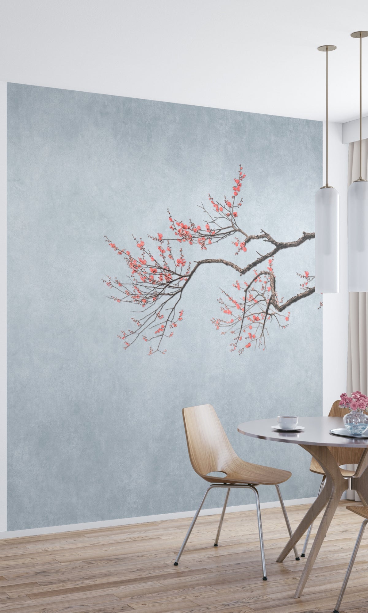 Exquisite Grey Hand - Painted Cherry Blossom Floral Wallpaper RM2092
