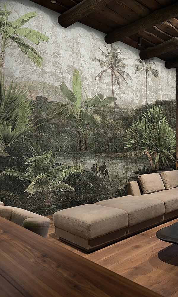 Aged Tropical Landscape Digital Print Sample M9632