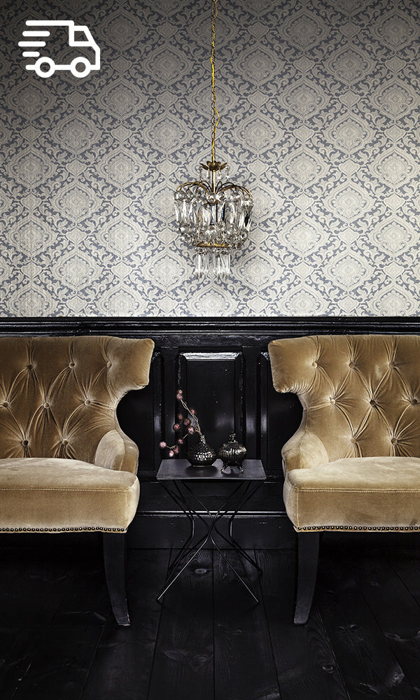 Luxurious Grey Boldly Swirling Damask Pattern Wallpaper R7205 for Interior Decoration