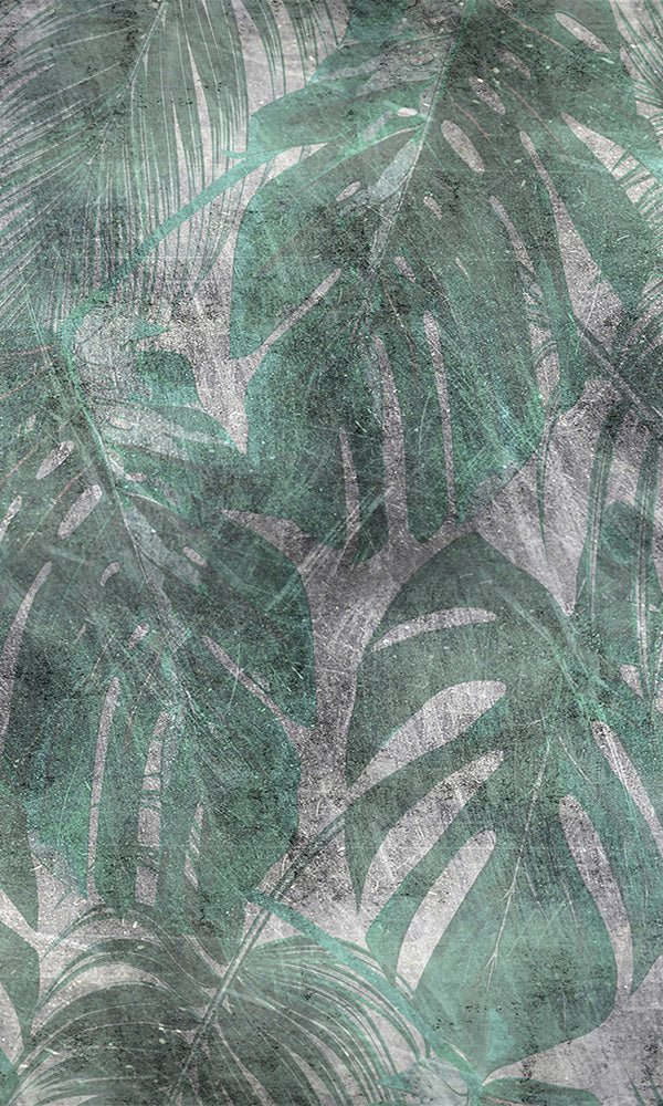 Tropical Green Botanical Wallpaper - Concrete Style II M9941