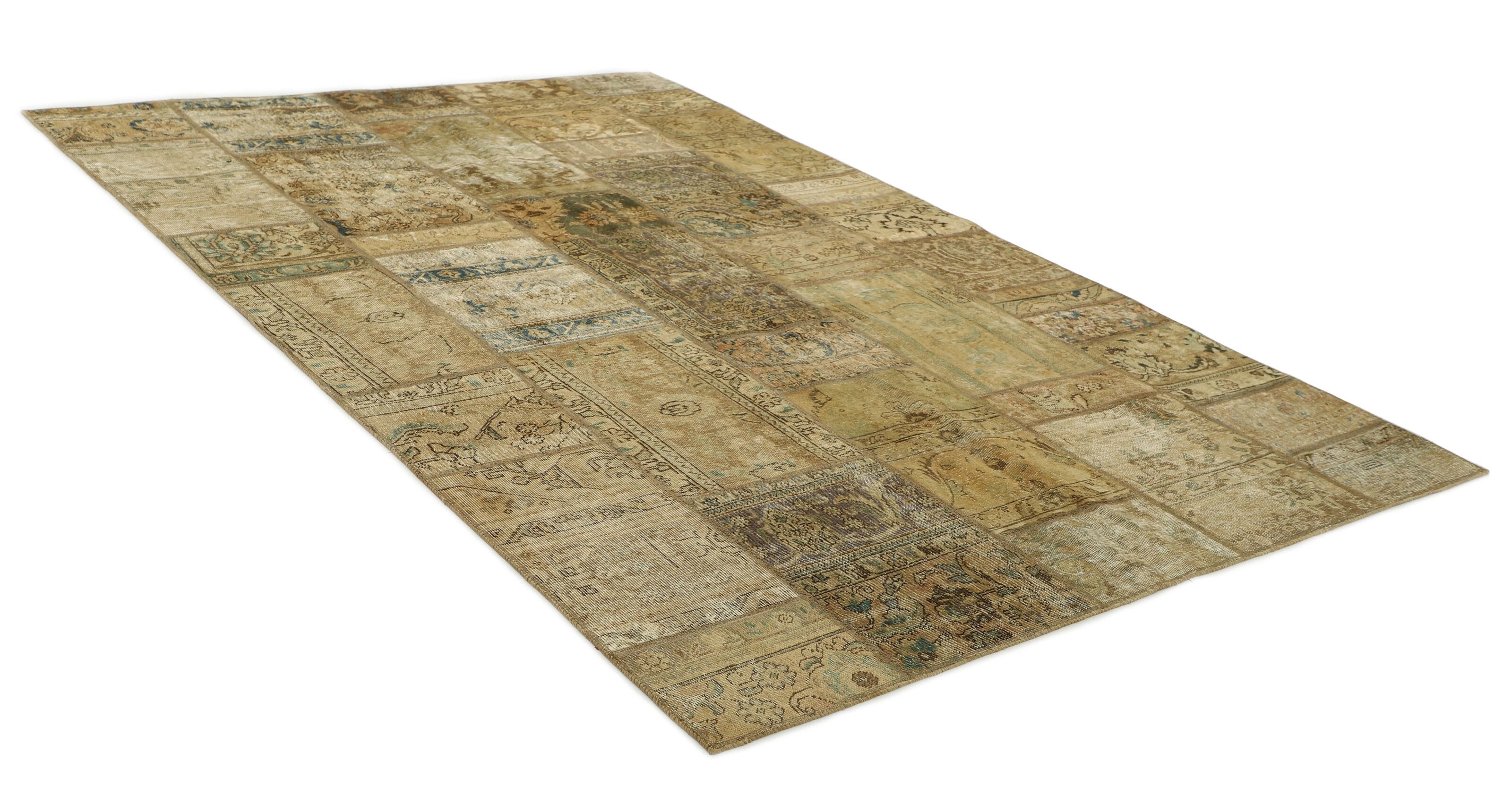 Unique Vintage Persian Hand-Knotted Patchwork Rugs, 202 cm x 307 cm