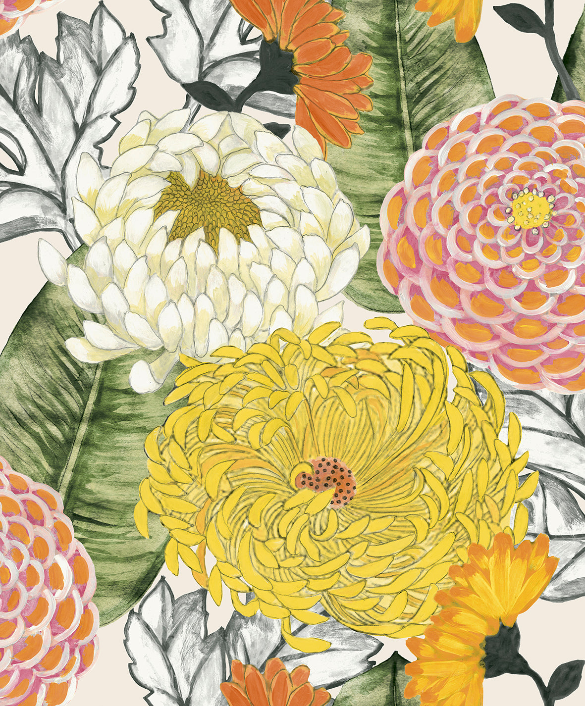 Vibrant Orange Bold Floral Wallpaper R8125 for Stunning Home Decor