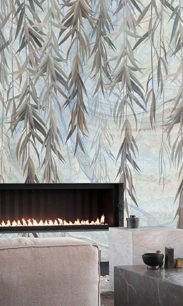 Nature-Inspired Neutral Hanging Leaves Wallpaper Mural M9952