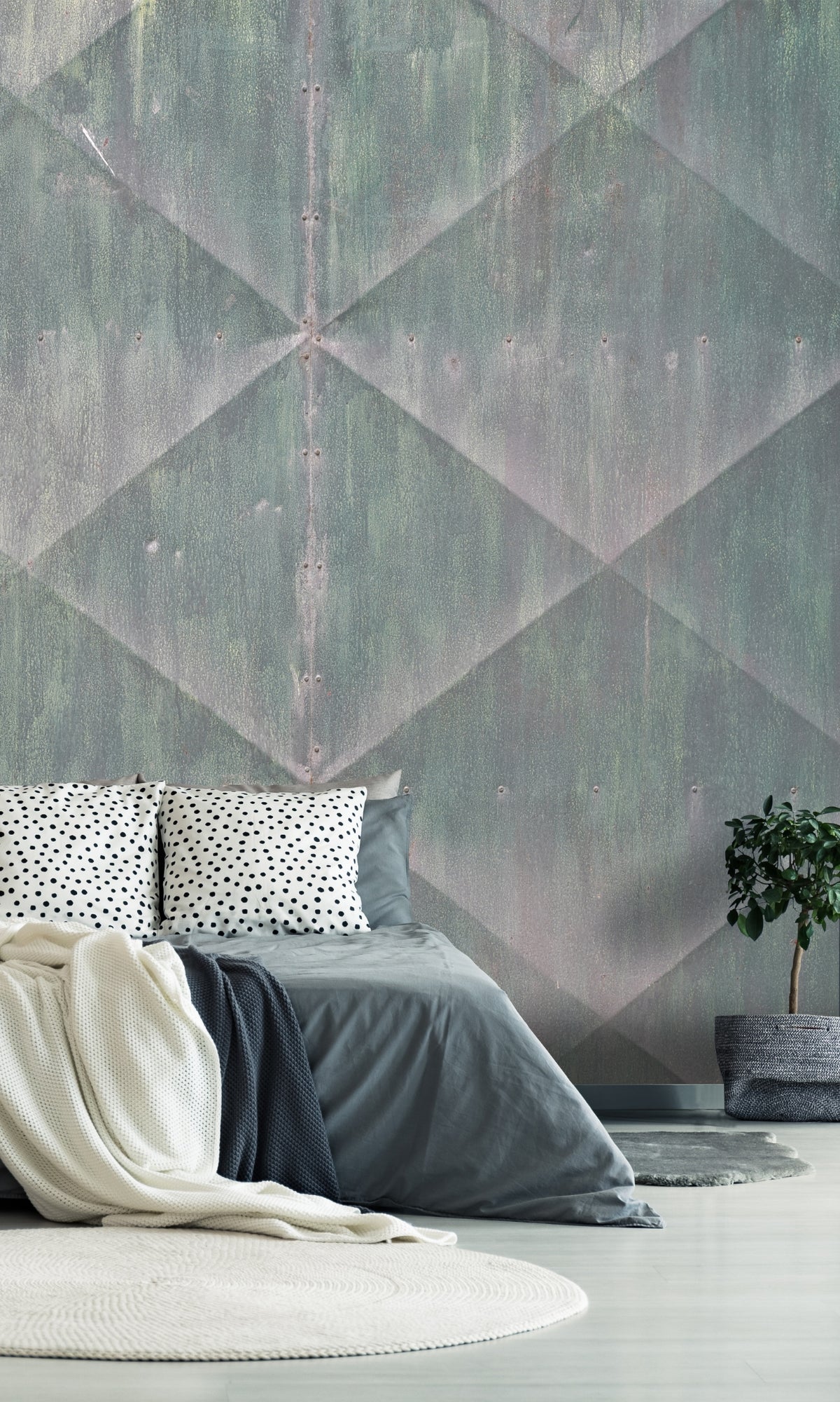 Exquisite Emerald Green Rust - Textured Metal Mural Wallpaper with Geometric Patterns M1317