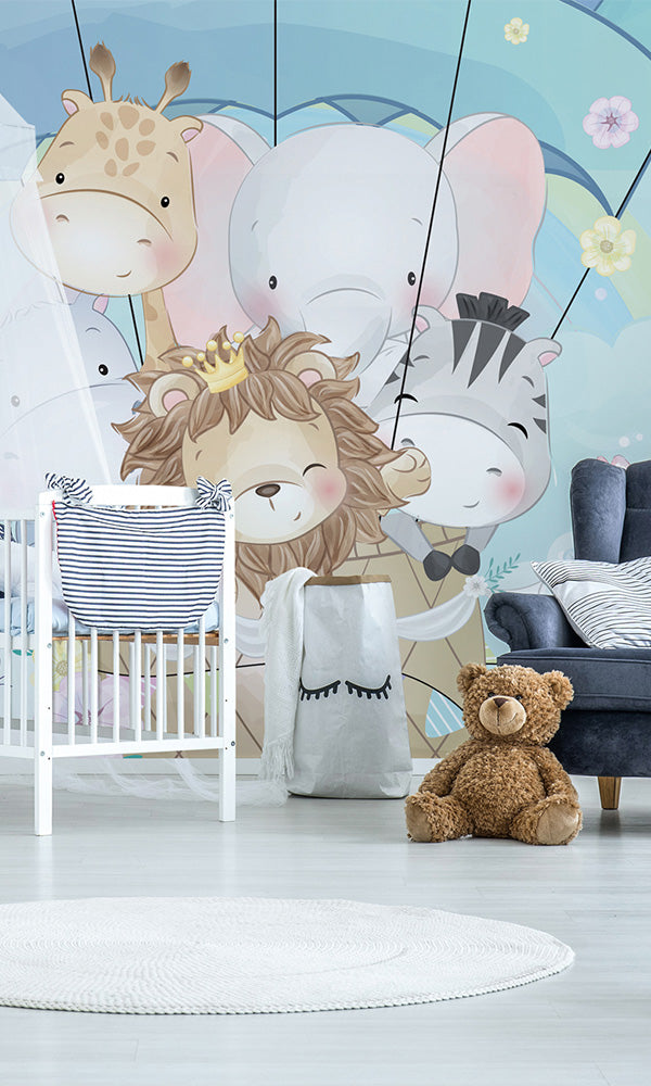 Blue Colored Air Balloon Ride Wall Mural for Children - Model M9902