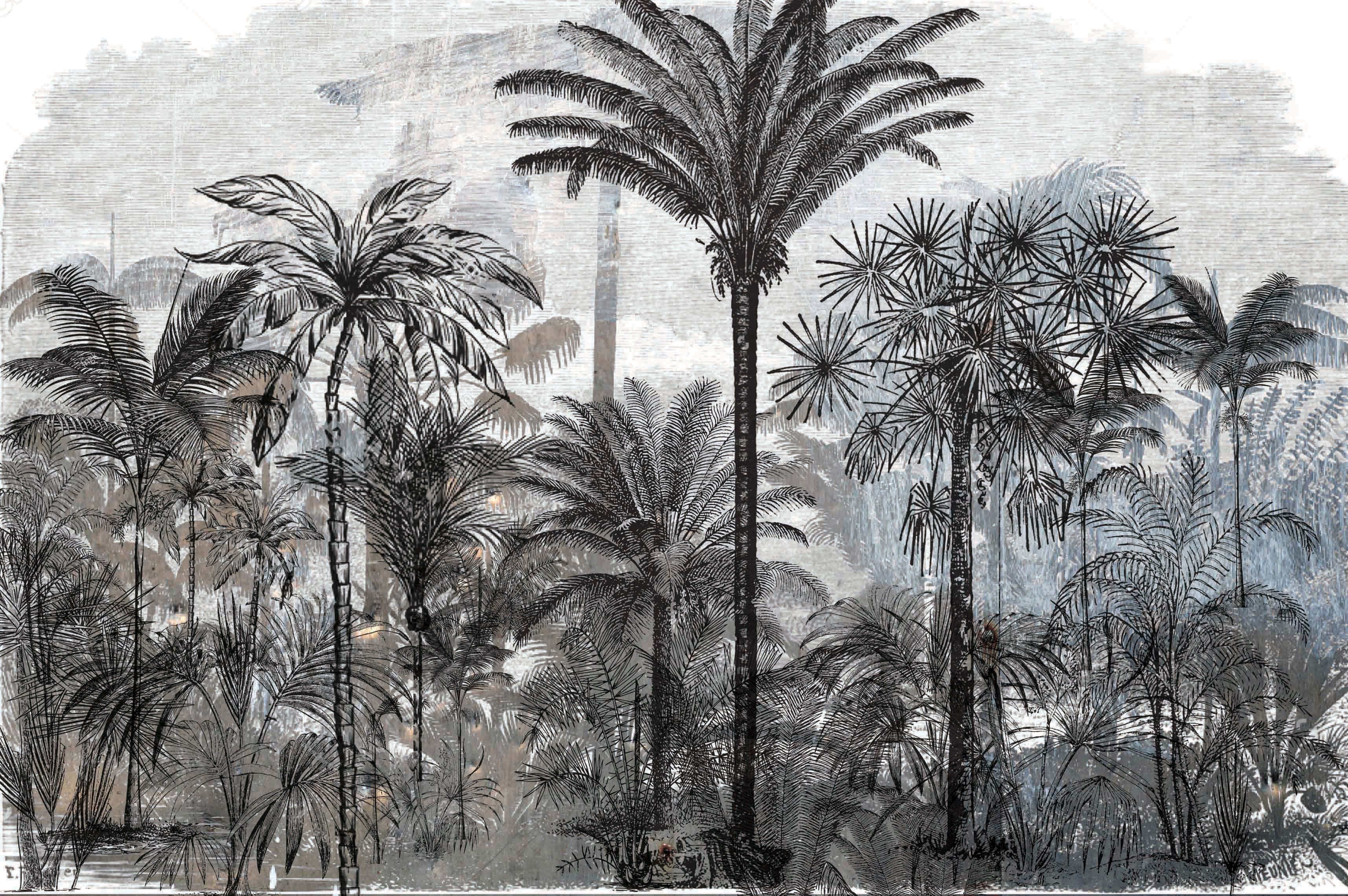 Vintage Inked Tropical Landscape Digital Print M9605