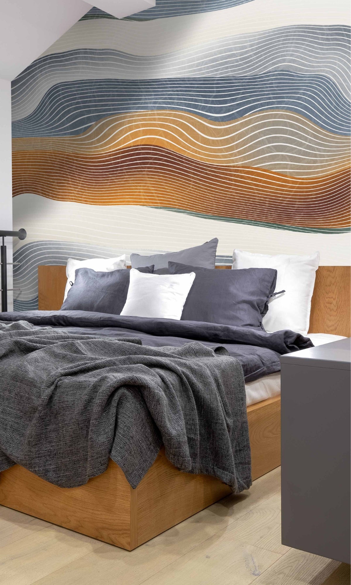 Stylish Gray and Orange Horizontal Striped Mural Wallpaper for Home Decor - M1383