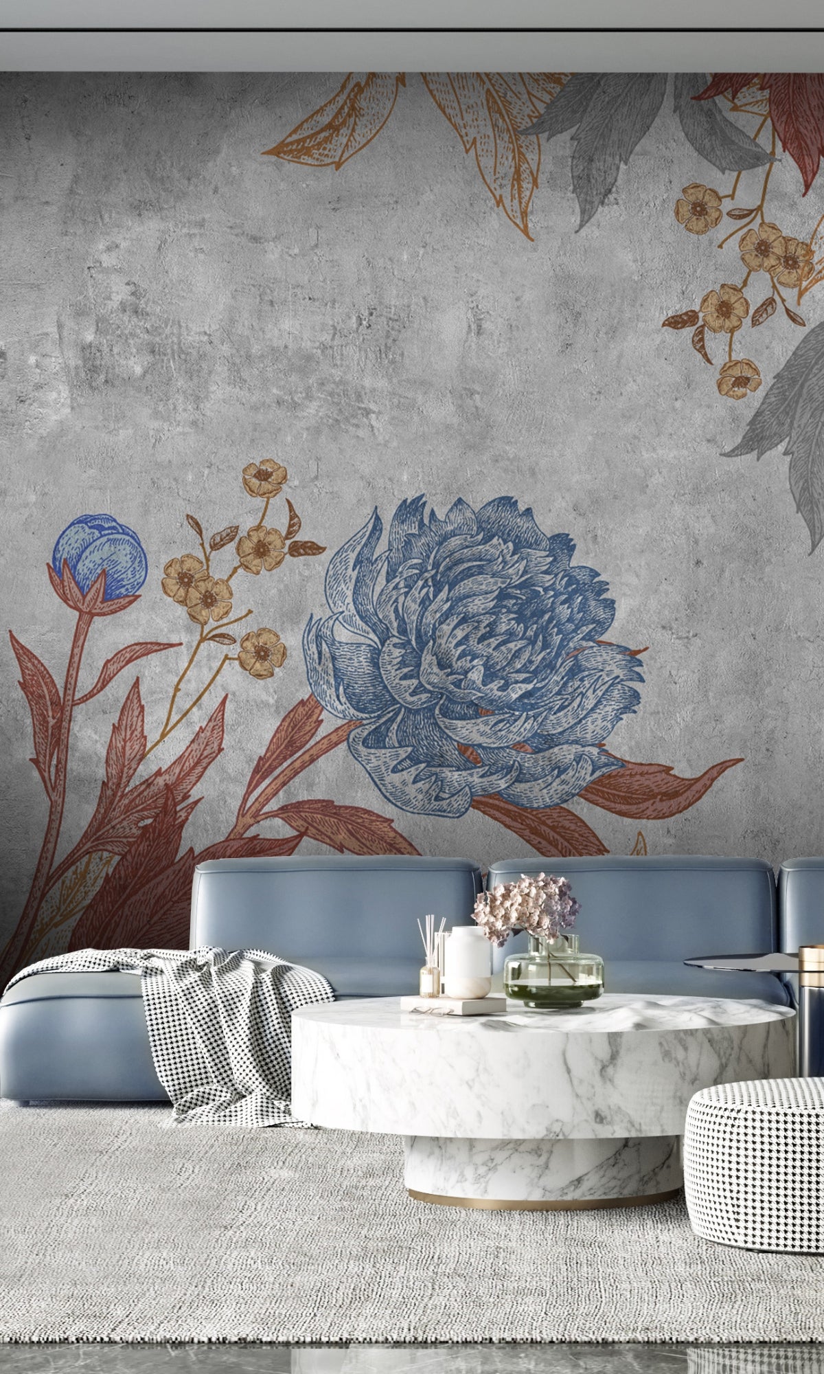 Exquisite Gray Peonies Floral Mural Wallpaper M1206 for Timeless Decor