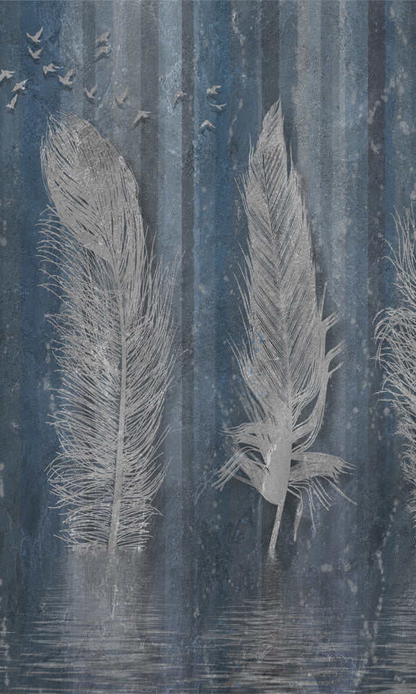 M9939 Blue Feather Dream Relaxing Bedroom Wallpaper