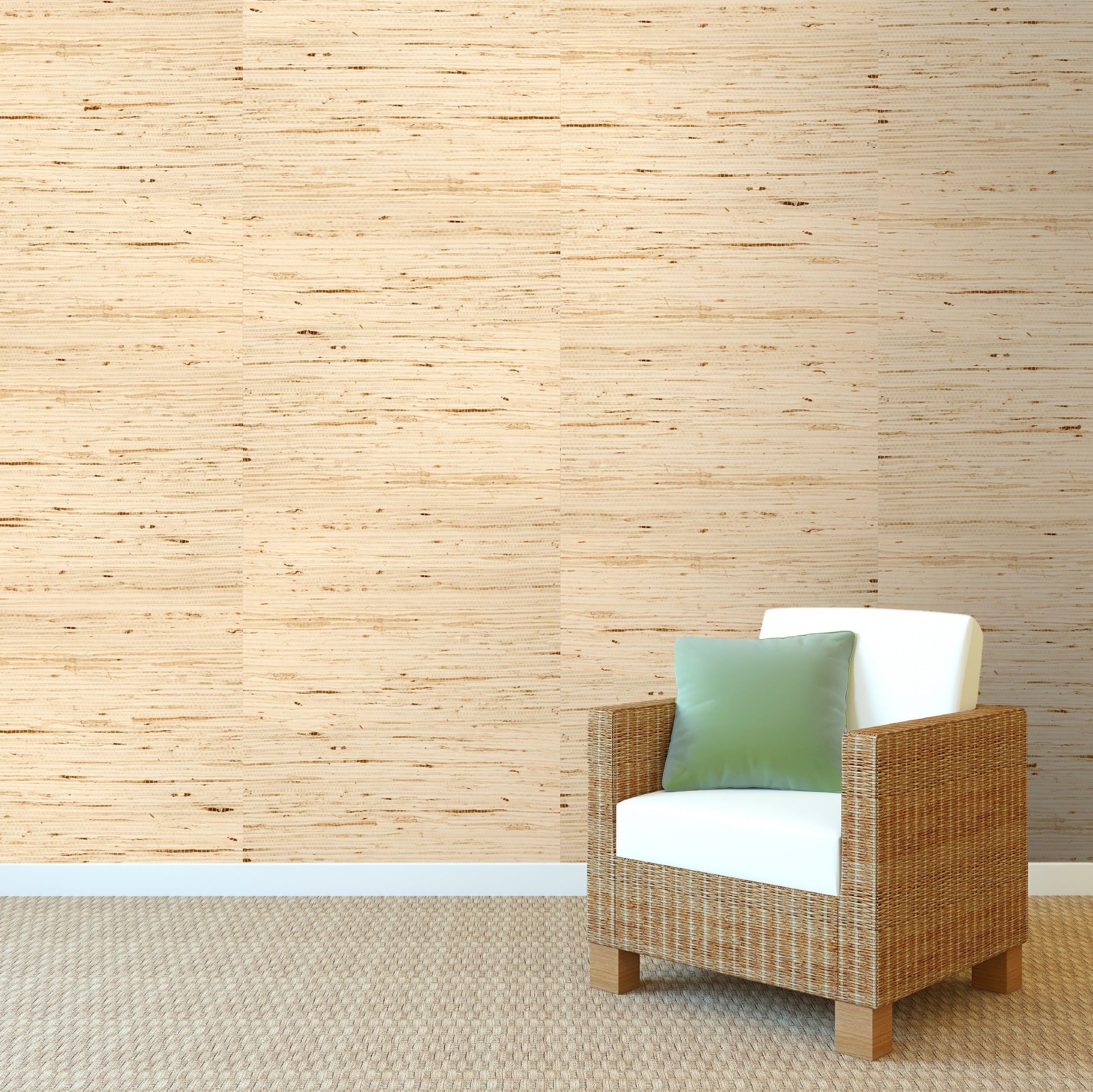 Exquisite Natural Grasscloth Wallpaper R1985 in White with Gold Kapok, a Majestic Wall Covering