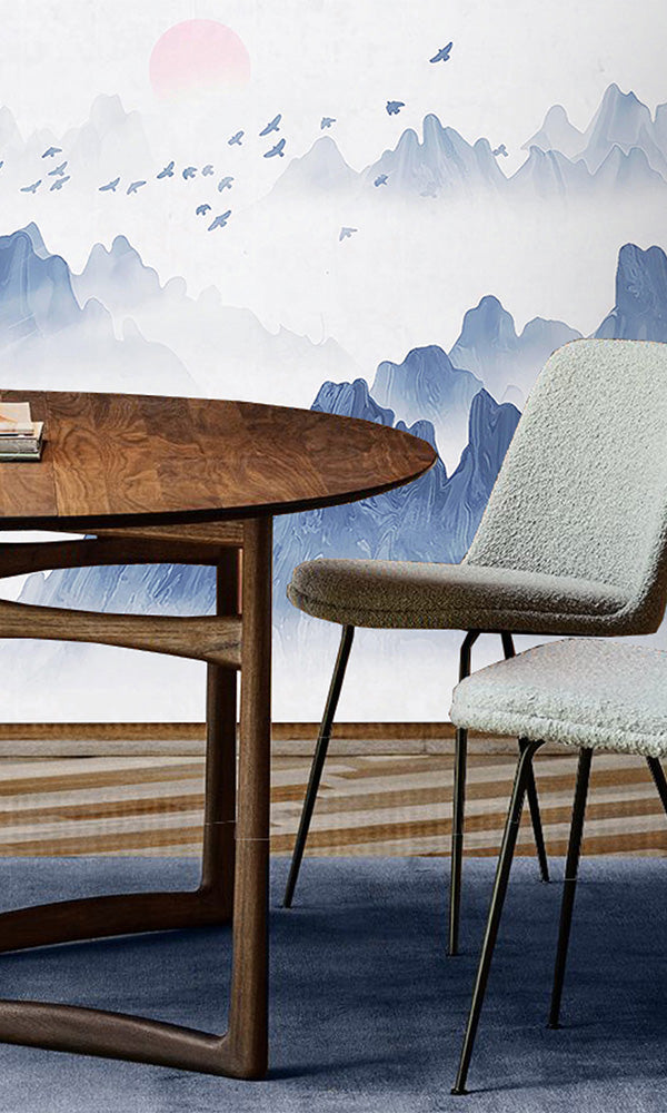 Enchanting Blue Mural of Misty Mountains Voyage - M9910