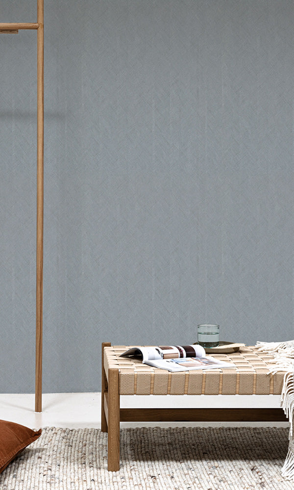 Stylish Blue and Grey Scratched Herringbone Wallcovering R6433 for Interior Decoration
