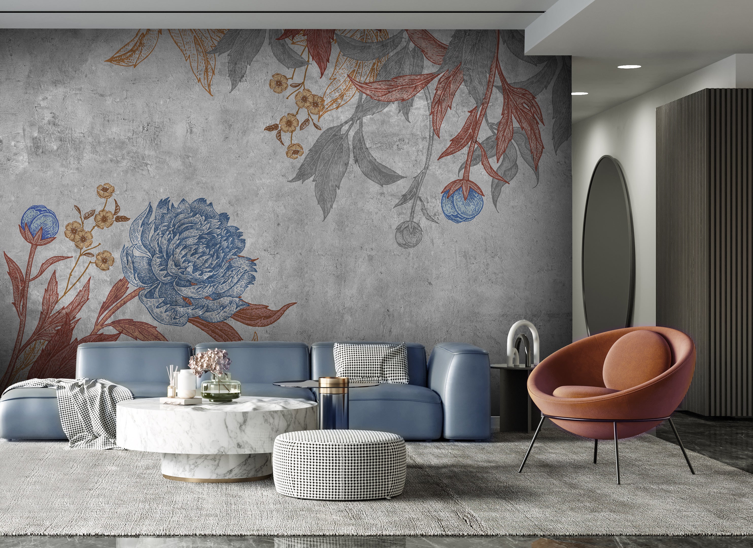 Exquisite Gray Peonies Floral Mural Wallpaper M1206 for Timeless Decor