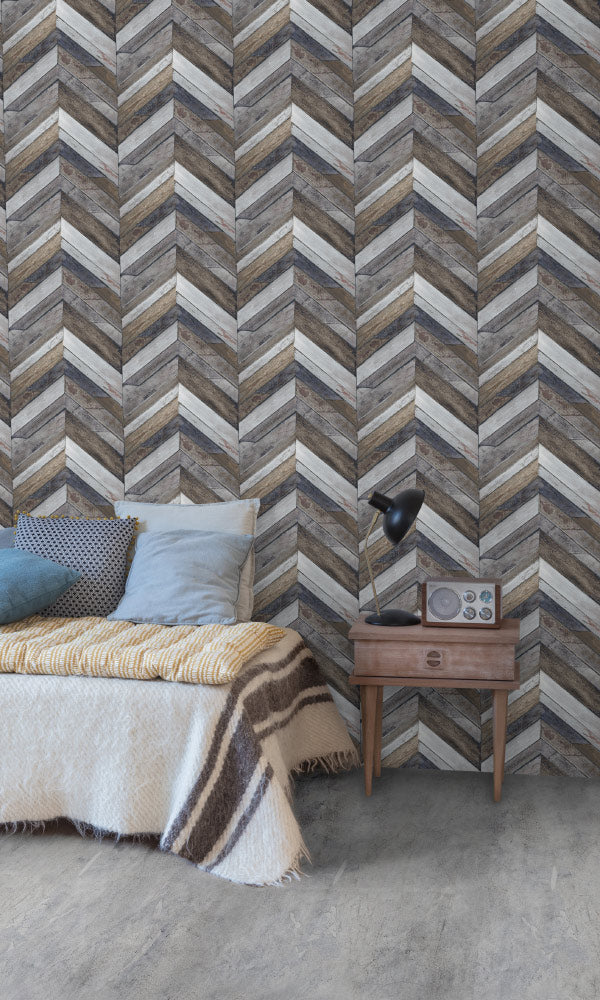 Stylish Brown and Blue Textured Herringbone Wallpaper R6699