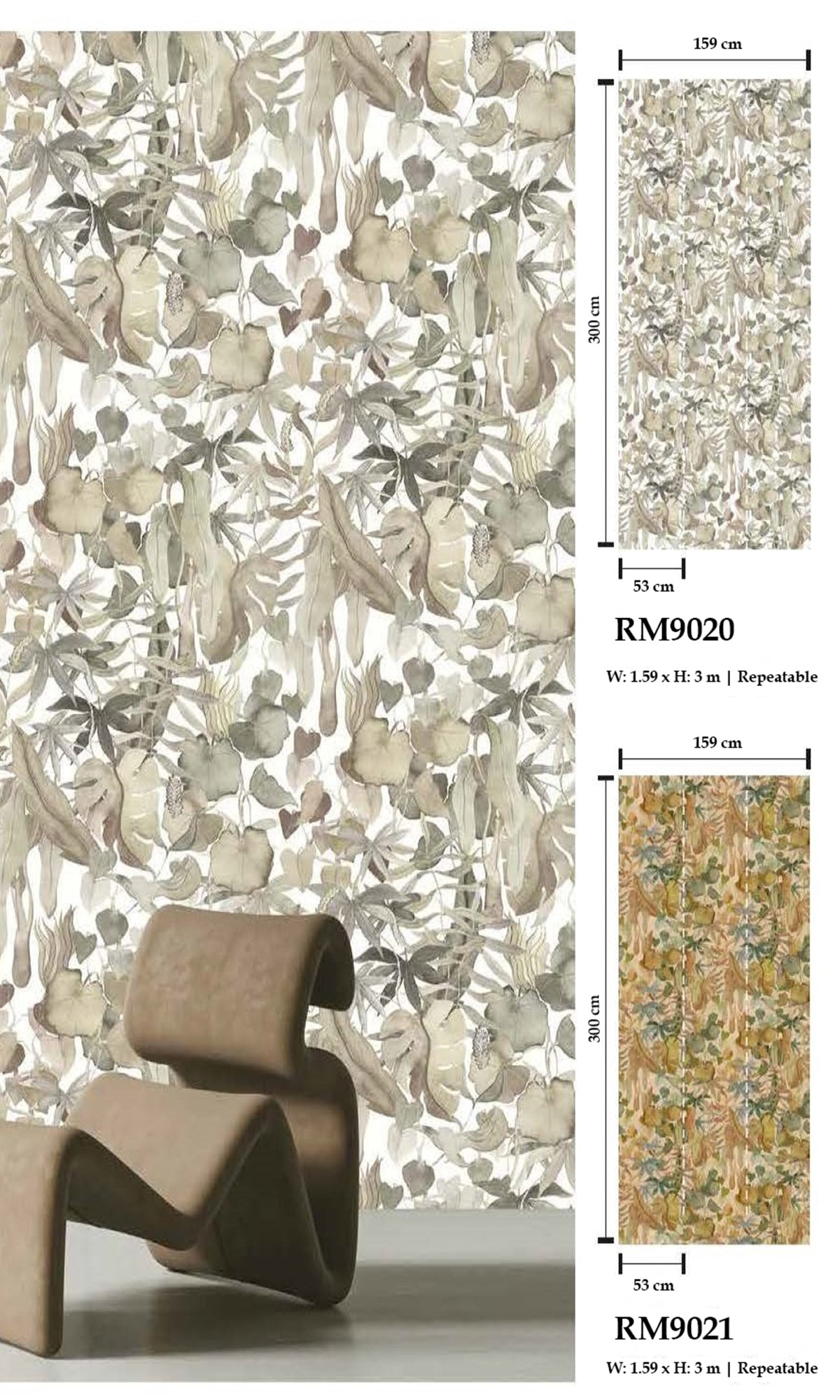 Greige-colored Abstract Leaf Pattern Non-woven Wallpaper RM9020 for Home Decoration