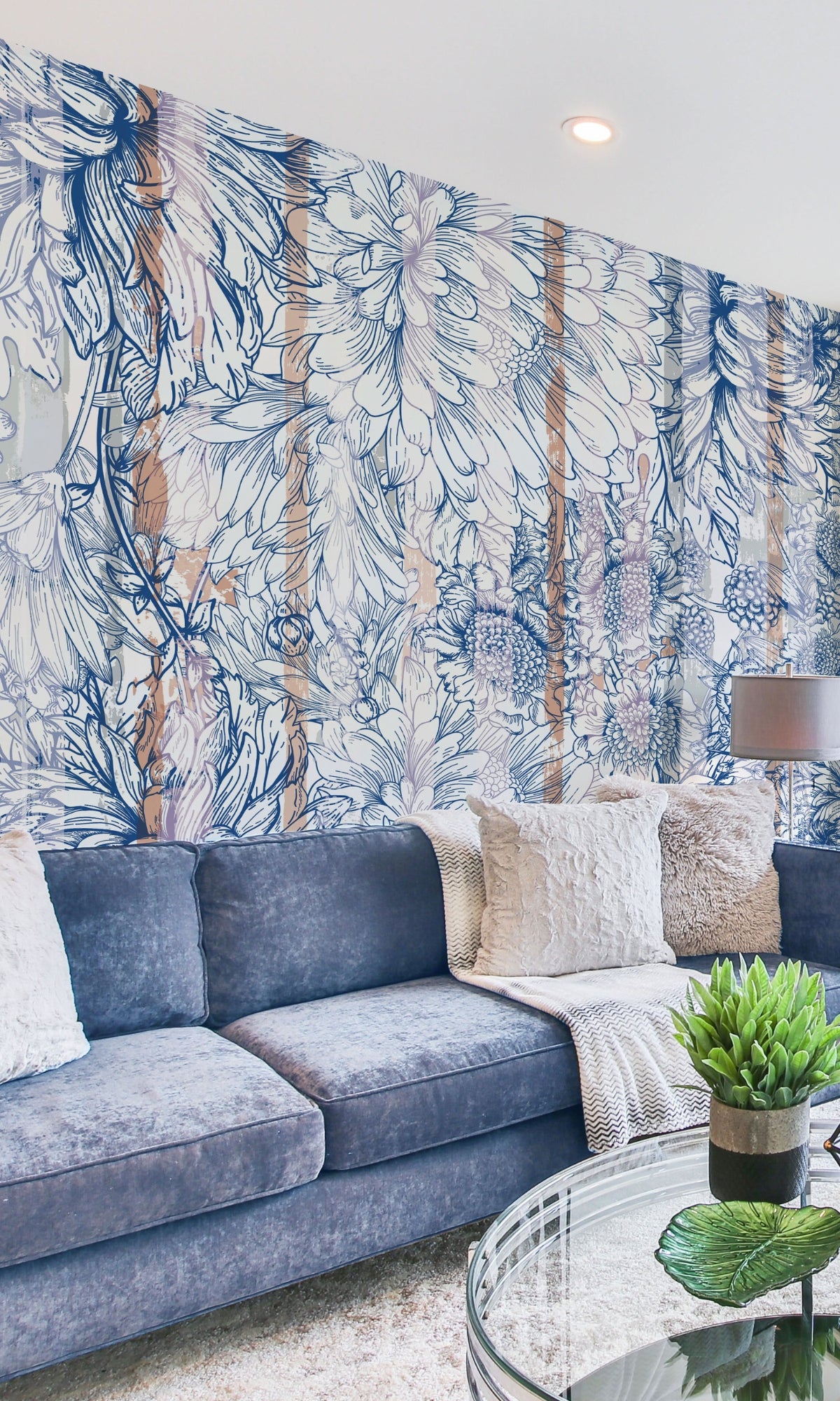Stunning Blue and White Flower Bouquet Mural Wallpaper M1424