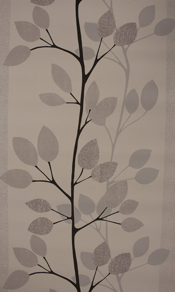 Stylish Grey Dainty Floral Leaf Stripe Wallpaper R7013