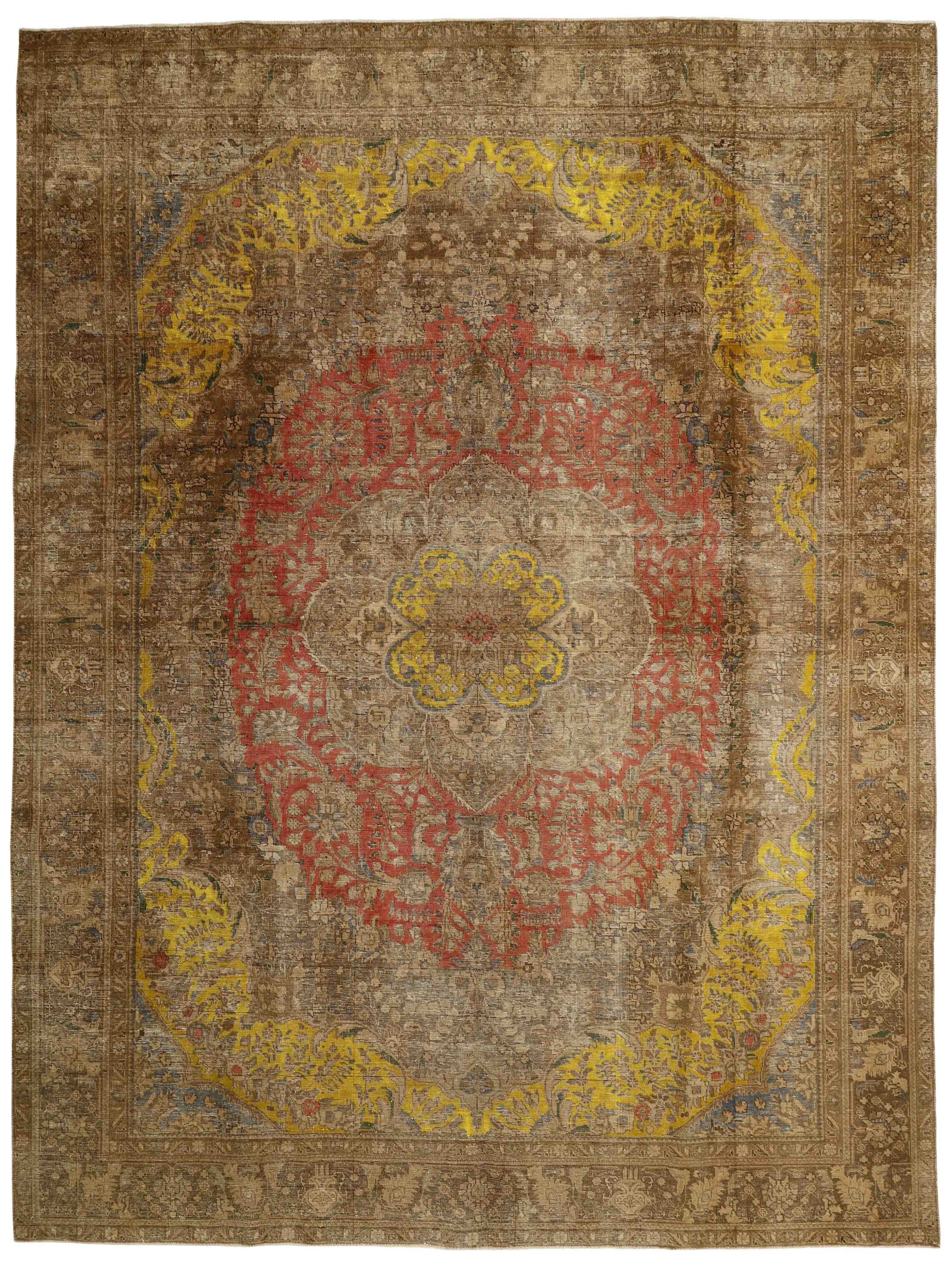 Vintage Royal Collection - High - Quality Antique Persian Hand - Knotted Stonewashed and Recoloured Rugs in Large Size (297 cm x 392 cm)