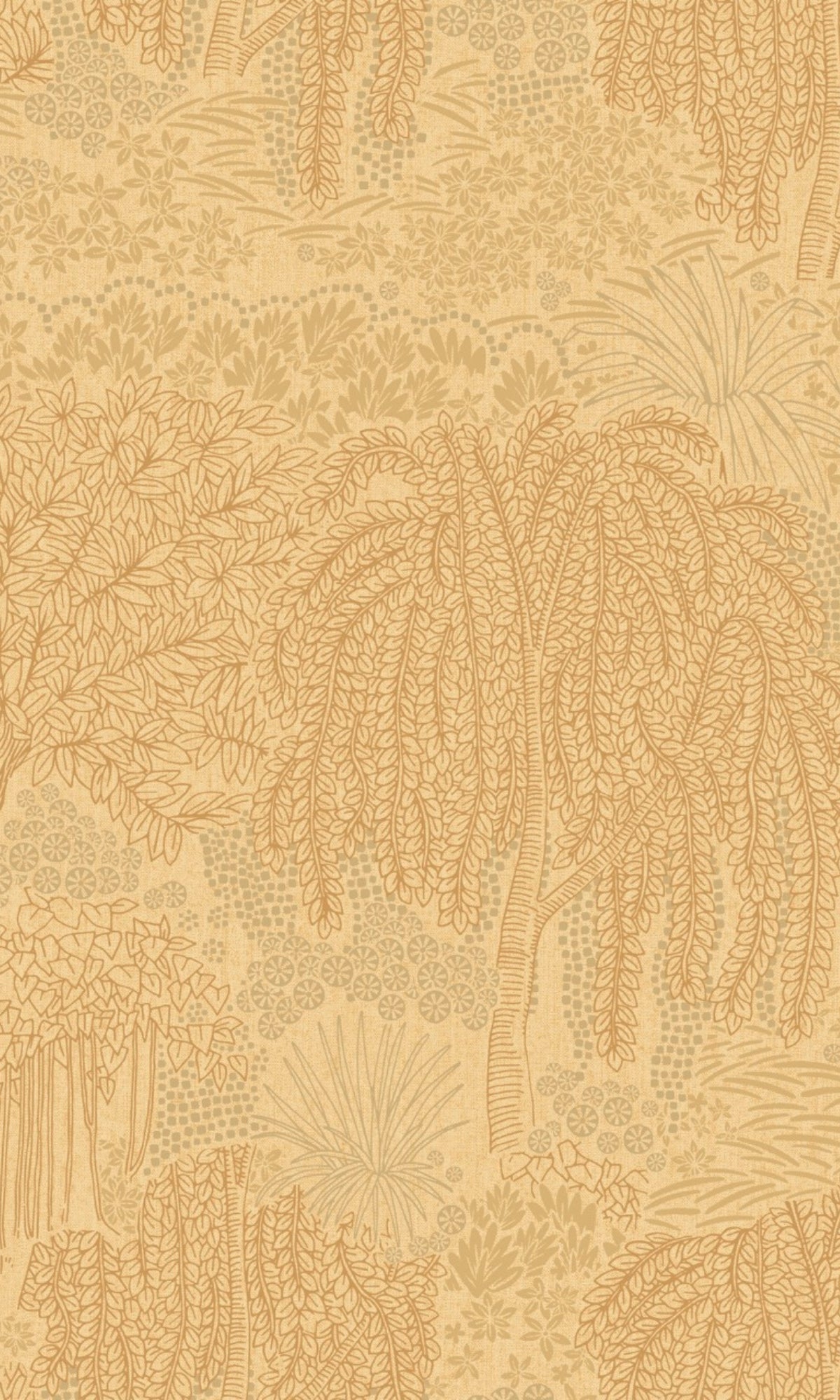 Stylish Yellow Metallic Tropical Garden Wallpaper R9047