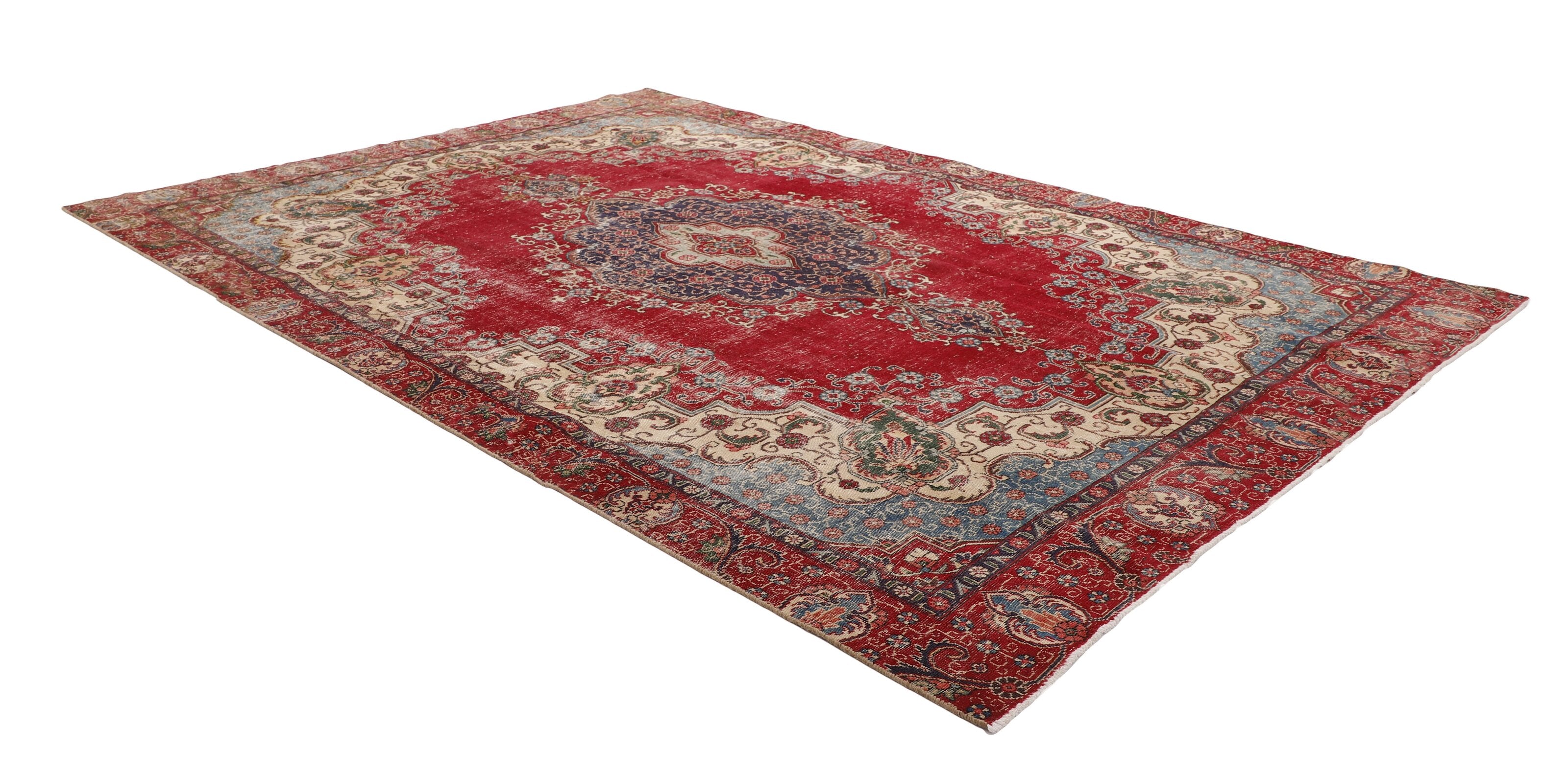 Antique Persian Hand-Knotted Vintage Rugs in Stonewashed, Recoloured 266 cm x 370 cm