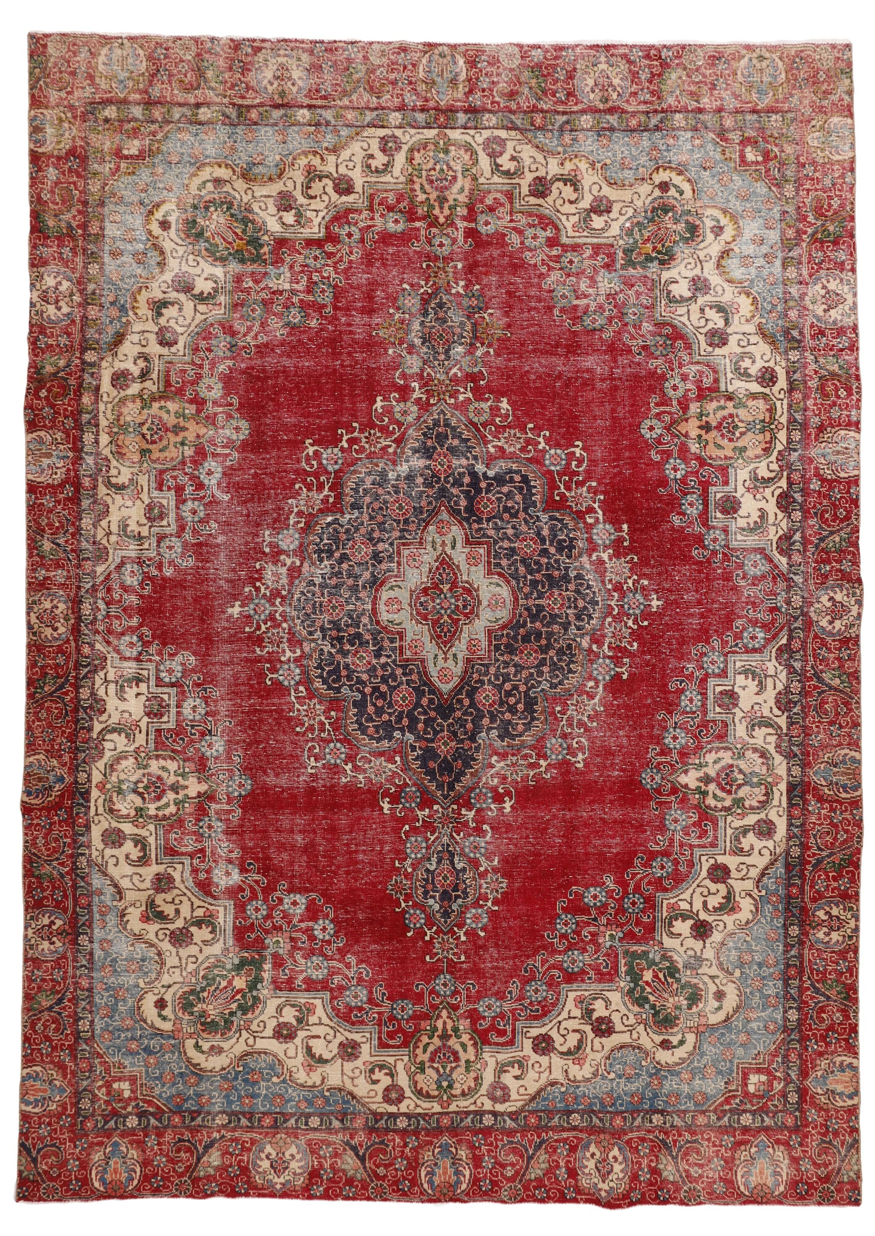 Antique Persian Hand-Knotted Vintage Rugs in Stonewashed, Recoloured 266 cm x 370 cm