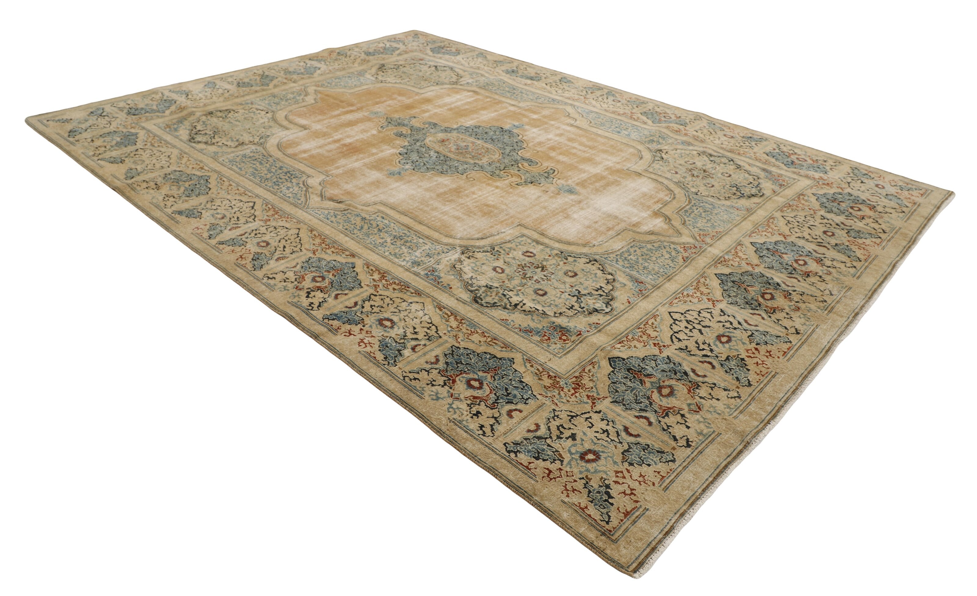 Antique Persian Hand-Knotted Rugs from Vintage Royal Collection in Stonewashed and Recolored Finishes, Measuring 300 cm x 407 cm