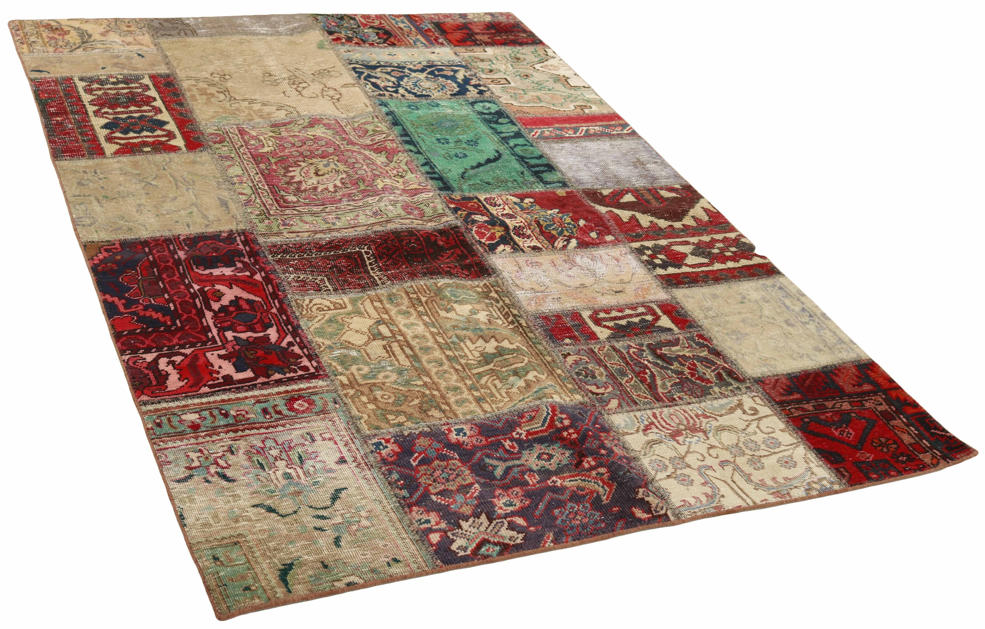 Antique Persian Handmade Vintage Royal Patchwork Rugs, 141 cm x 200 cm