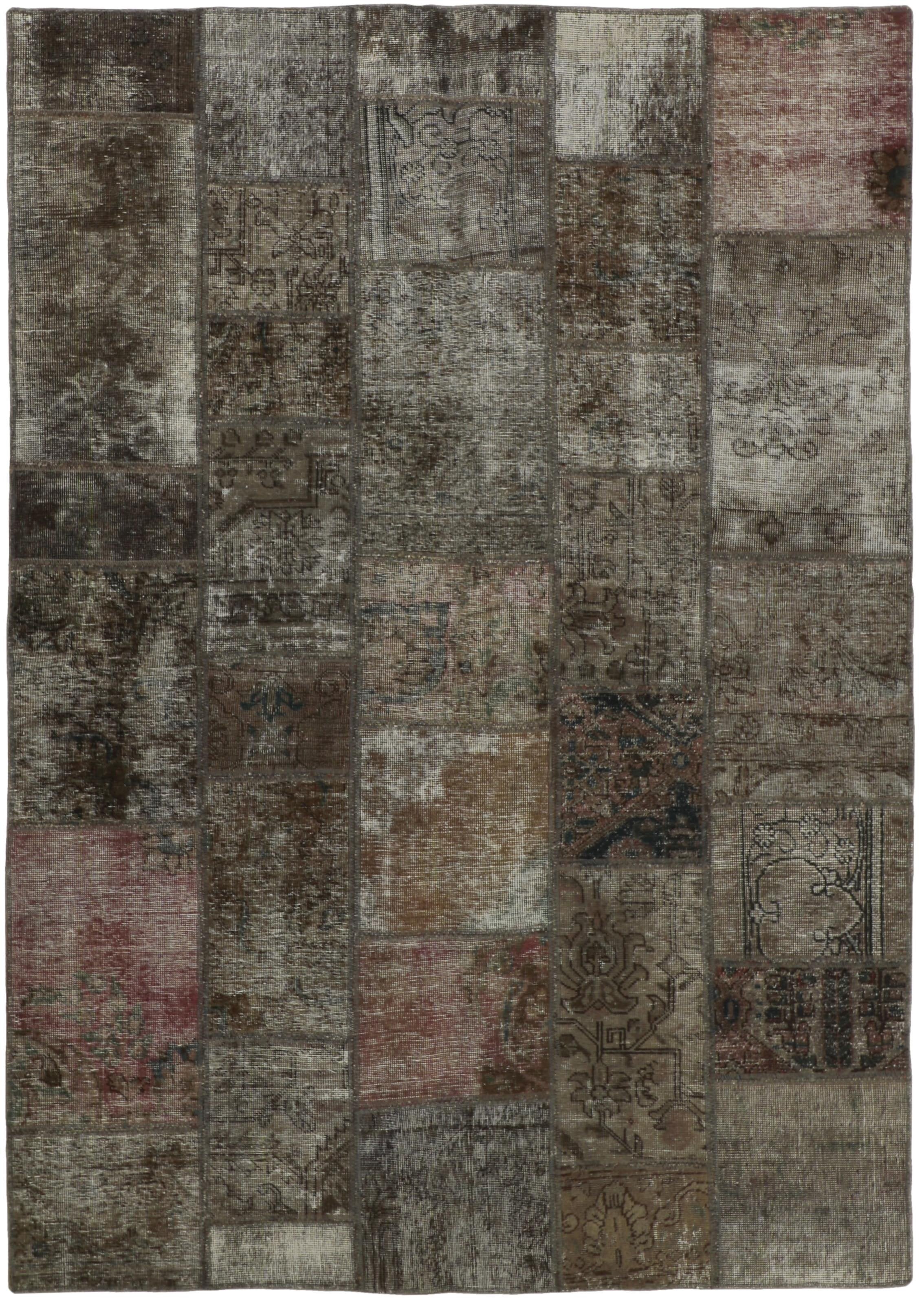 Antique Persian Handmade Vintage Royal Patchwork Rug, 169 cm x 240 cm