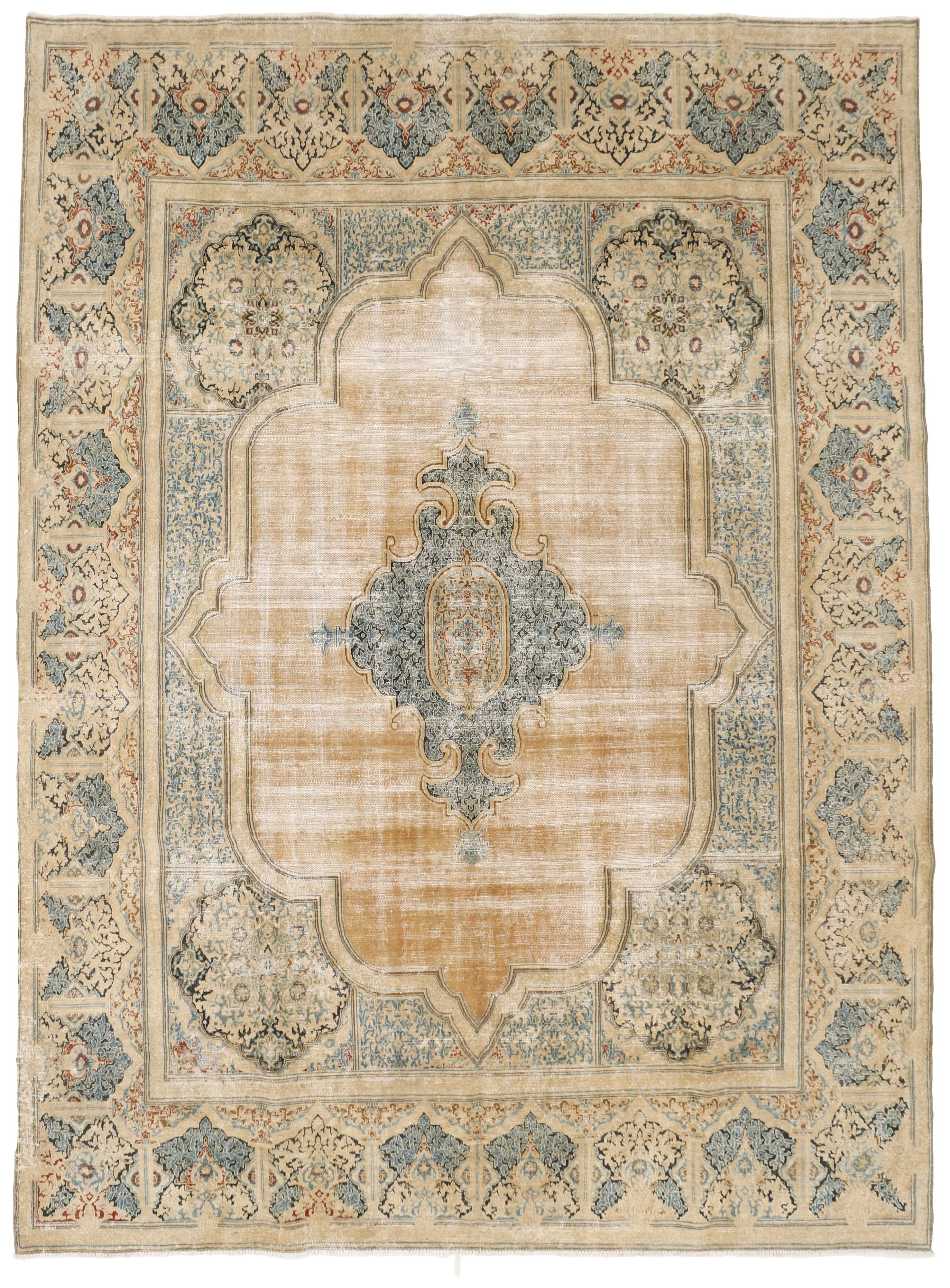 Antique Persian Hand-Knotted Rugs from Vintage Royal Collection in Stonewashed and Recolored Finishes, Measuring 300 cm x 407 cm