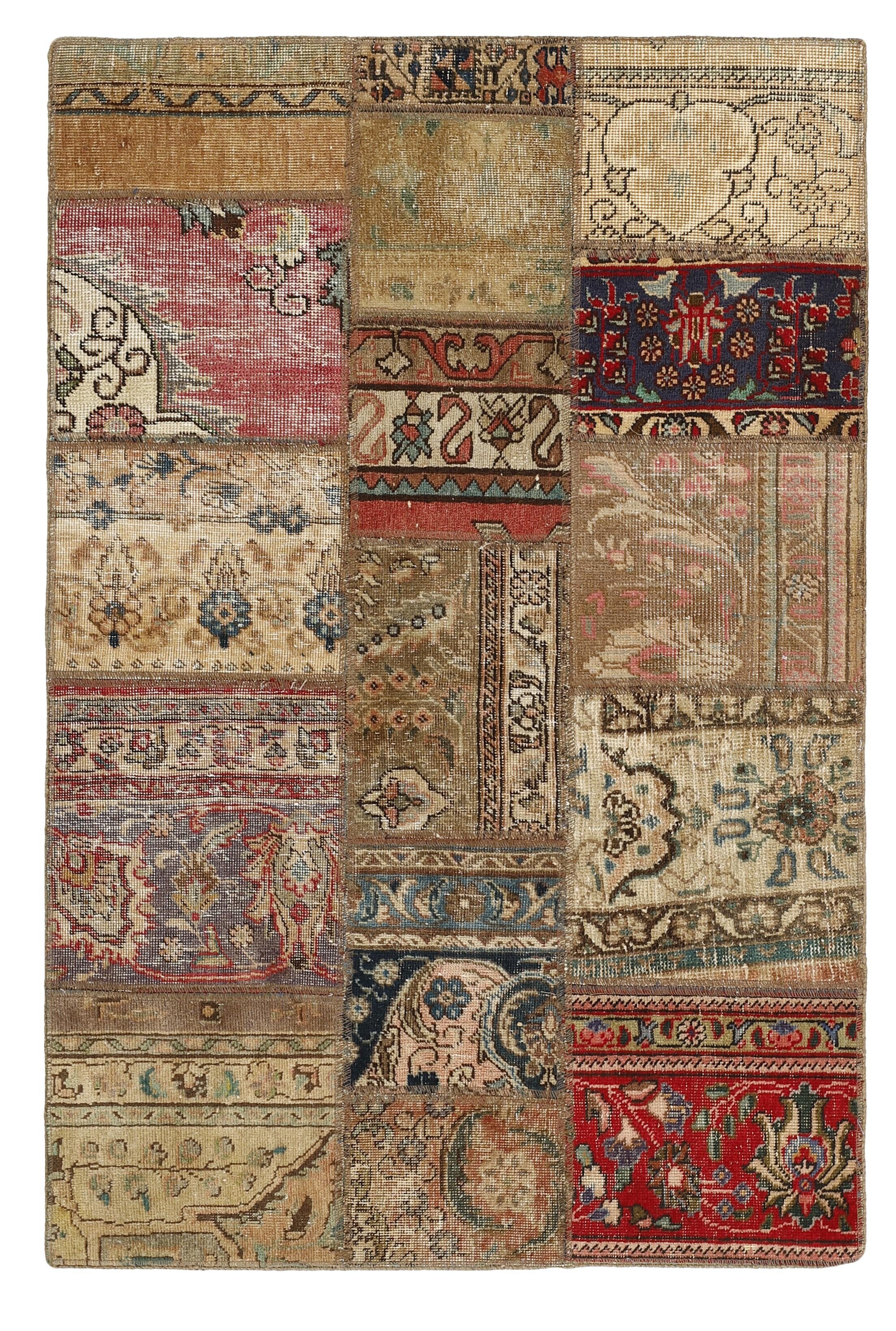 Vintage Royal Persian Handmade Patchwork Area Rugs - 104 cm x 154 cm, Antique Style
