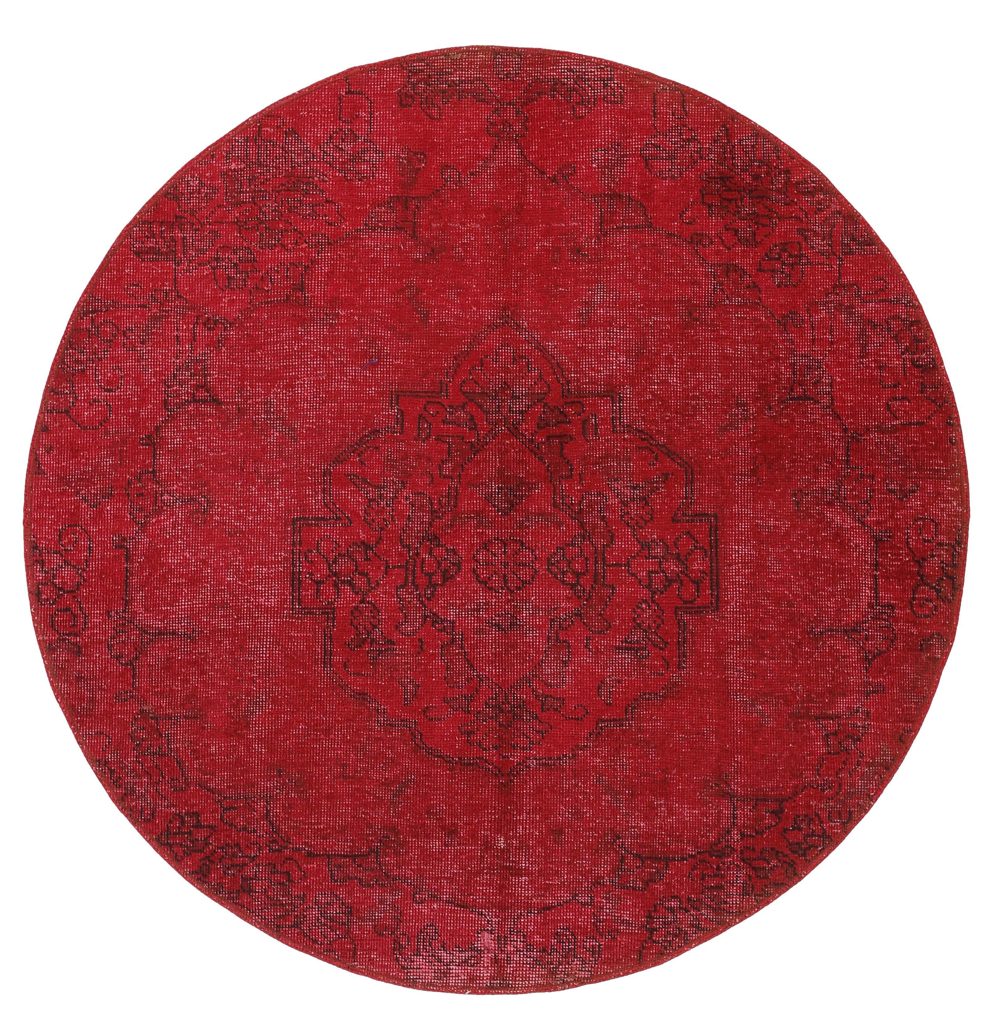 Antique Persian Hand-Knotted Vintage Royal Rugs in Stonewashed, Recoloured 150x150 cm