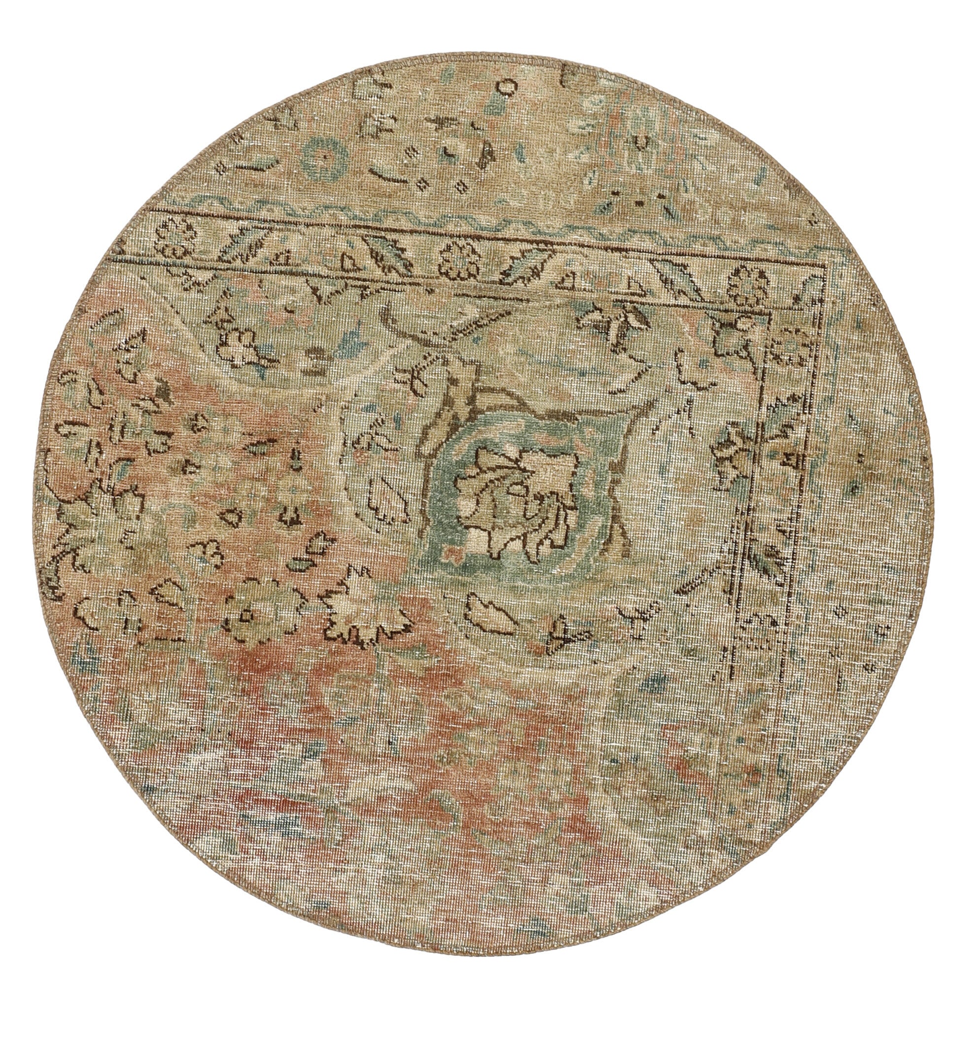 Antique Persian Hand-Knotted Vintage Rugs in Stonewashed, Recoloured Finishes - 100 cm x 100 cm