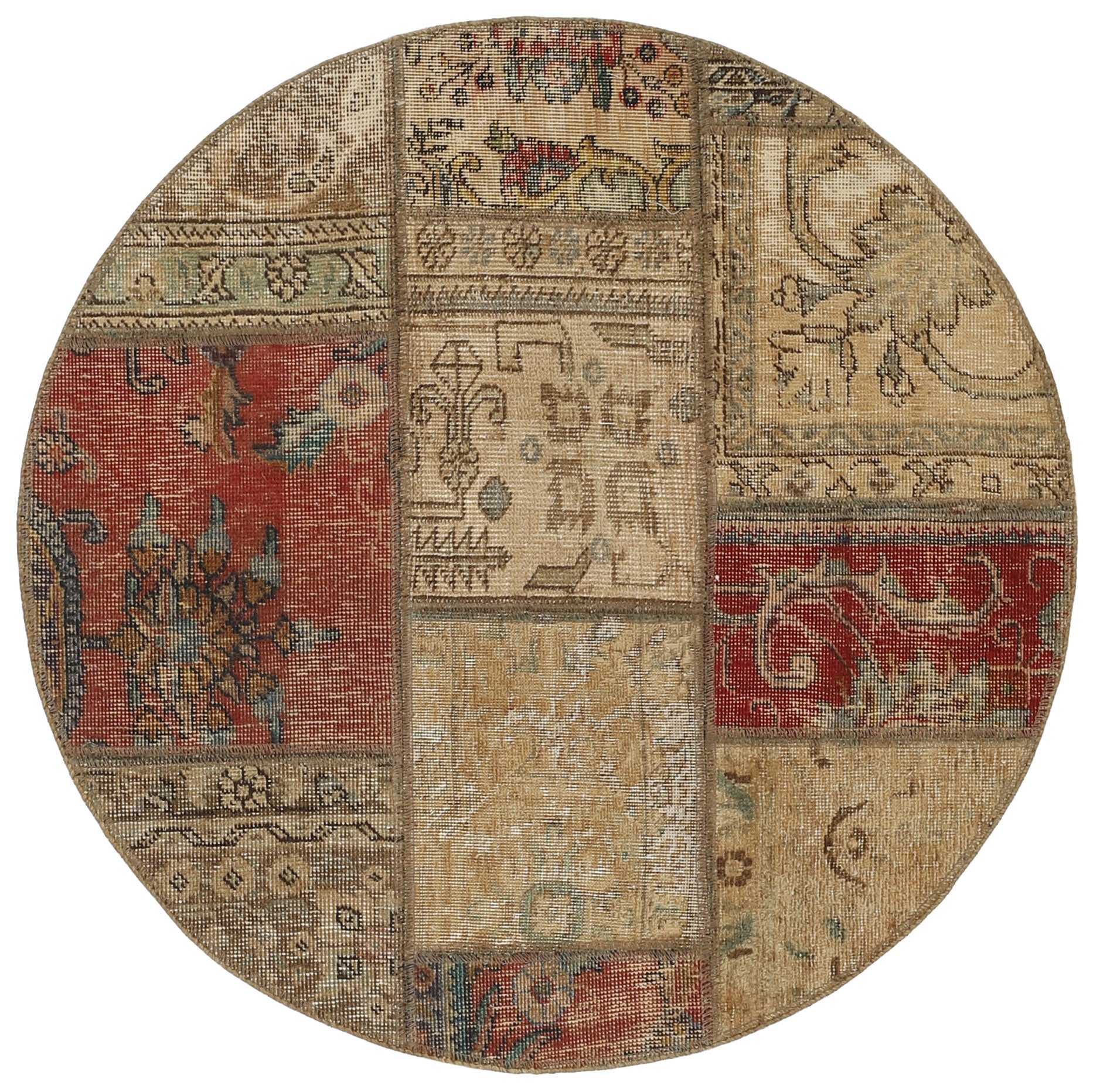 Vintage Royal Patchwork Persian Handmade Area Rugs - 100 cm x 100 cm | Antique Hand - crafted Rugs