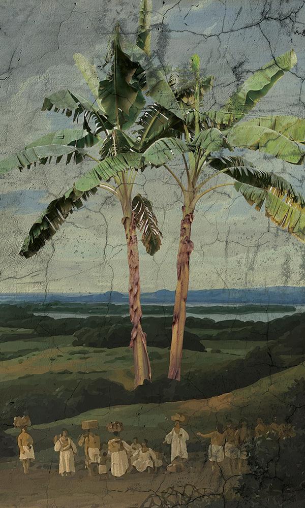 Traditional Tropical Wall Mural Wallpaper - Sample of Design M9626 Inspired by Vintage Oil Paintings