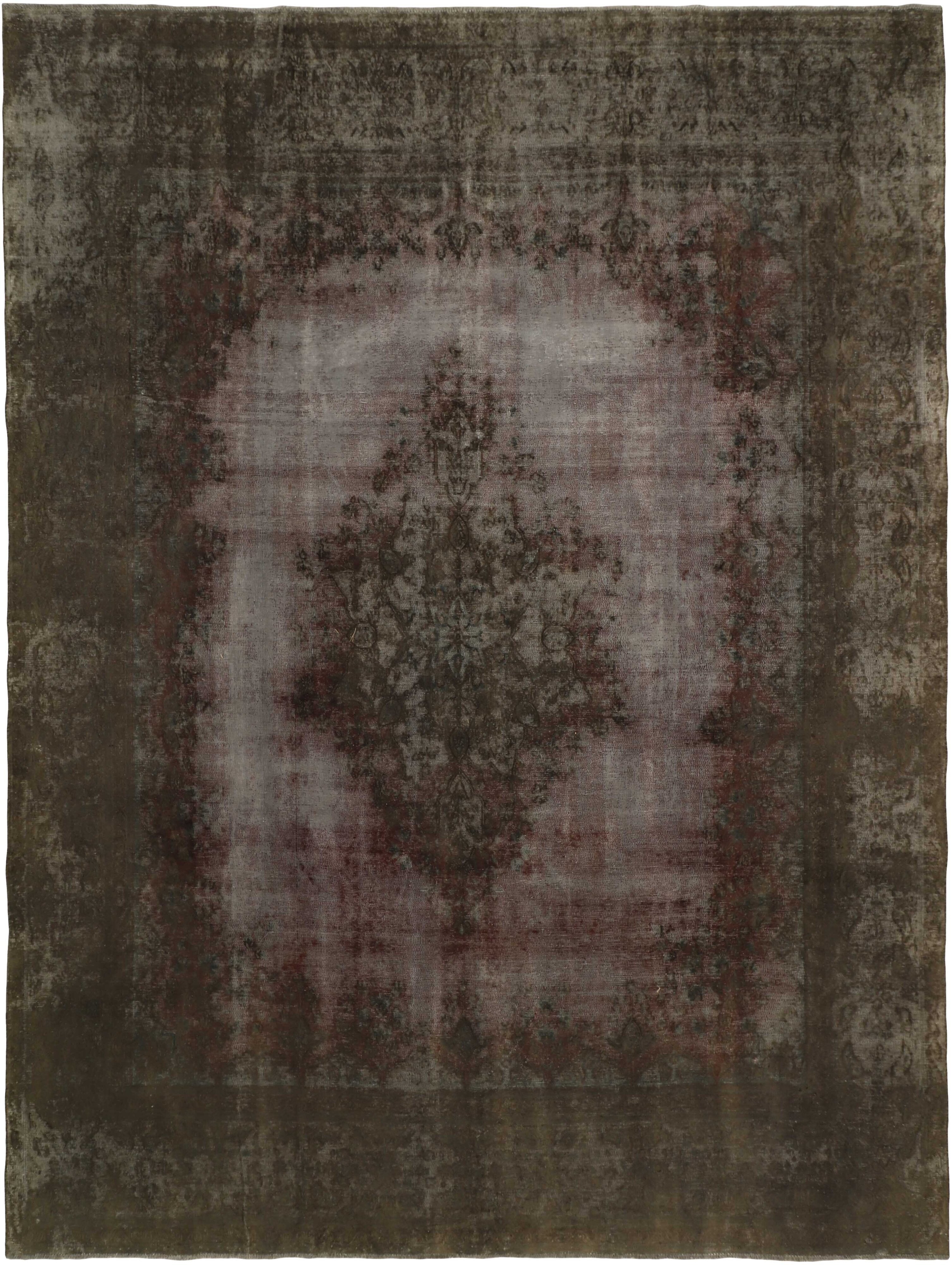 Vintage Kerman Collection: Large-Sized Antique Persian Hand-Knotted Floor Rugs with Recoloured and Stonewashed Finishes, Measuring 291 cm x 382 cm