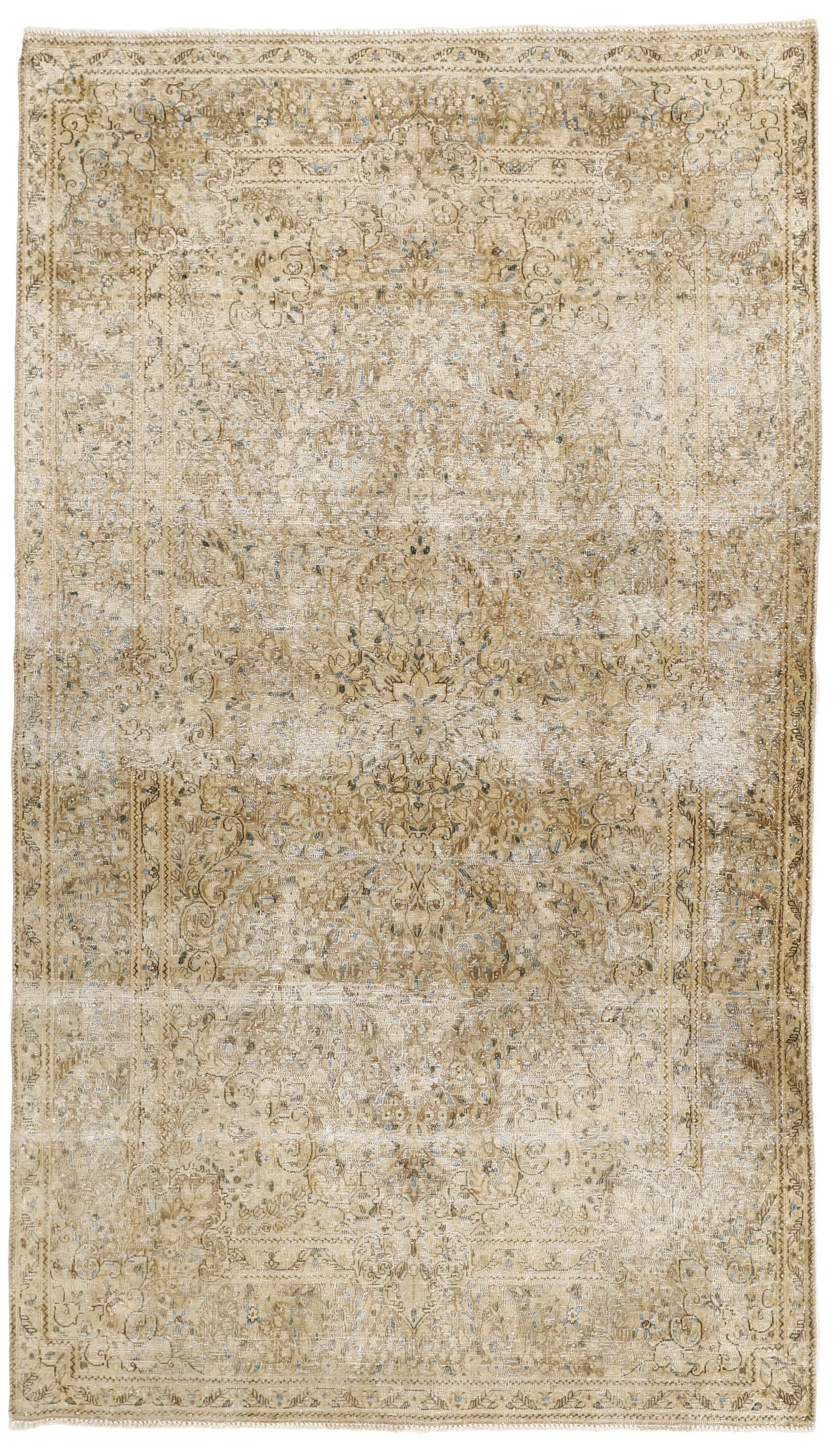 Antique Persian Hand-Knotted Vintage Kerman Rugs with Stonewashed & Recoloured Finishes, 142x248 cm