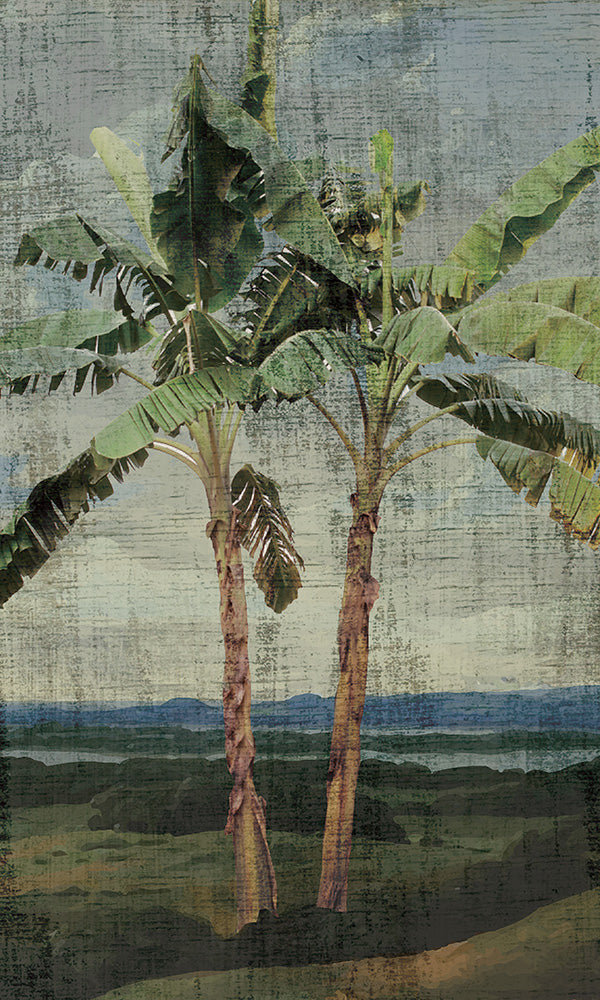 Traditional Tropical Landscape Palm Tree Painting Style Mural Wallpaper Design M9627