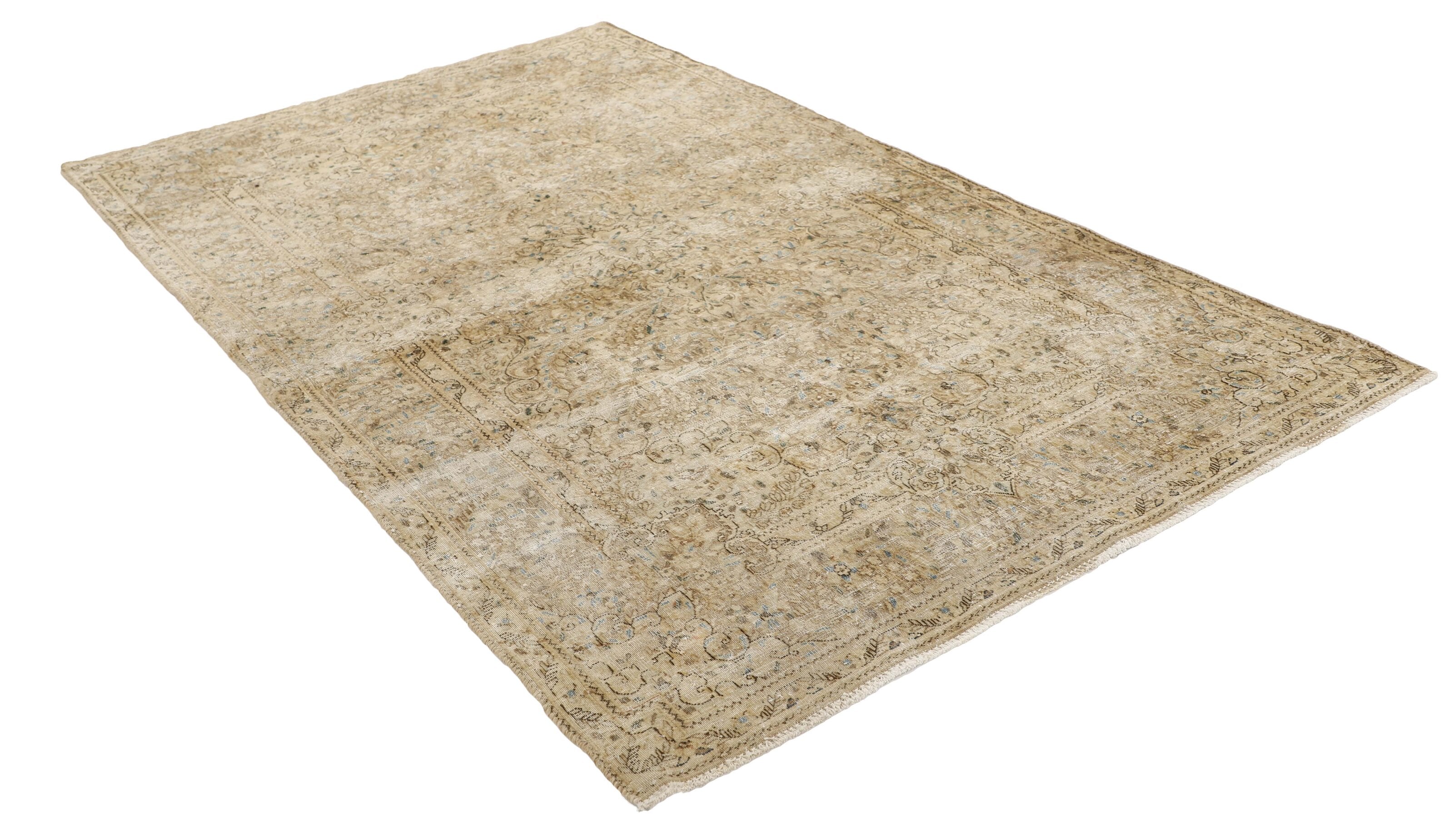 Antique Persian Hand-Knotted Vintage Kerman Rugs with Stonewashed & Recoloured Finishes, 142x248 cm
