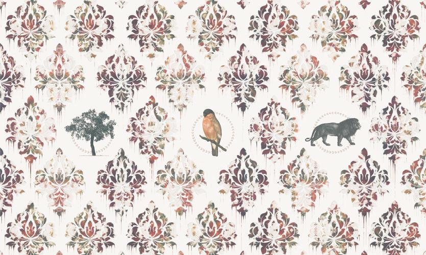 Sample of Rainbow-Colored Vintage Damask Mural Wallpaper M9244